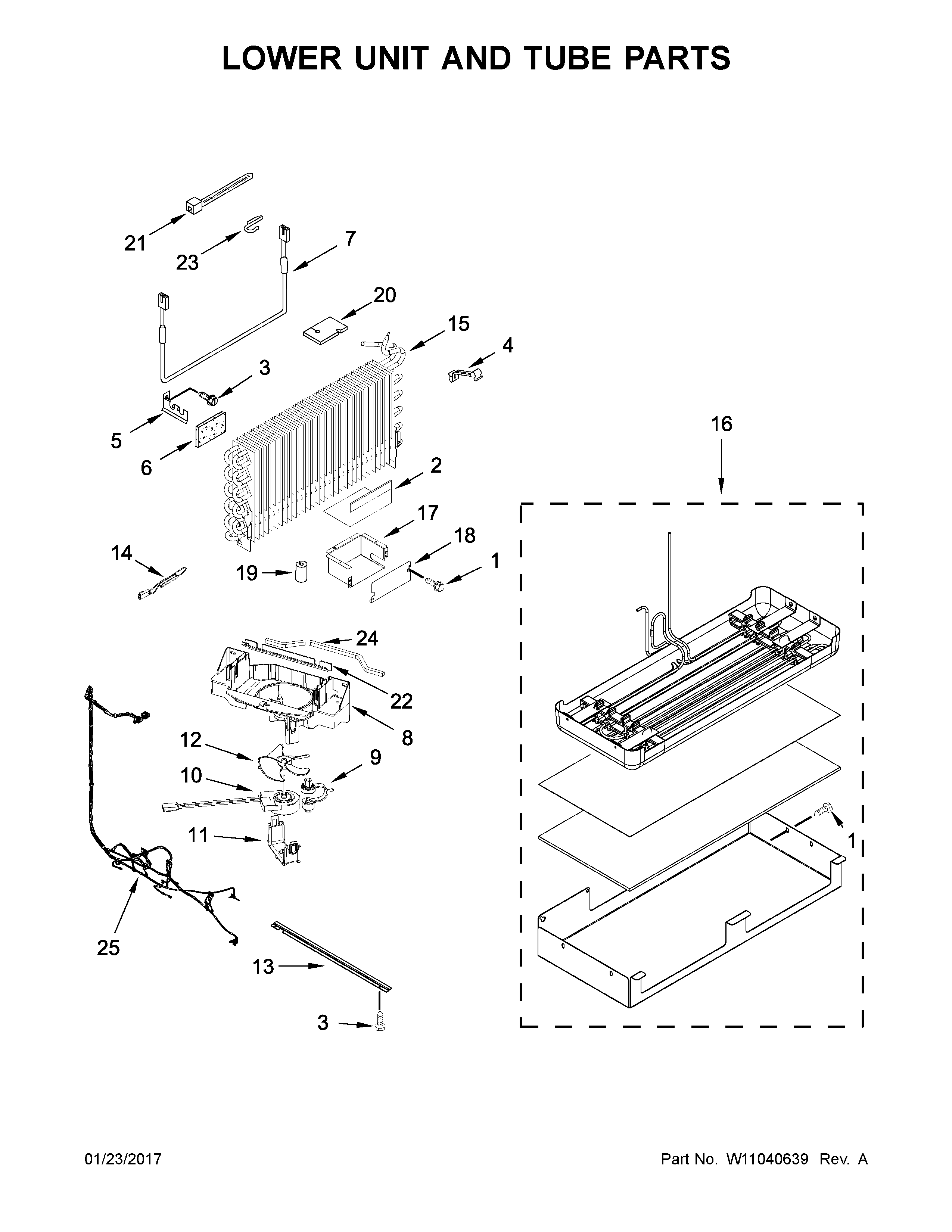 Lower unit and tube parts