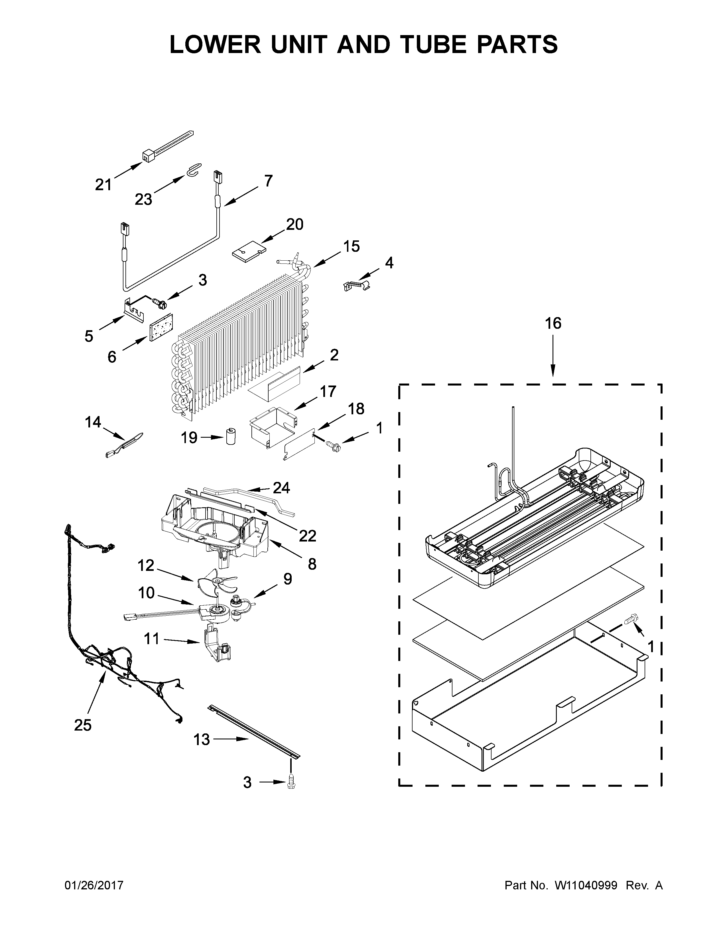 Lower unit and tube parts
