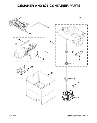 Icemaker and ice container parts