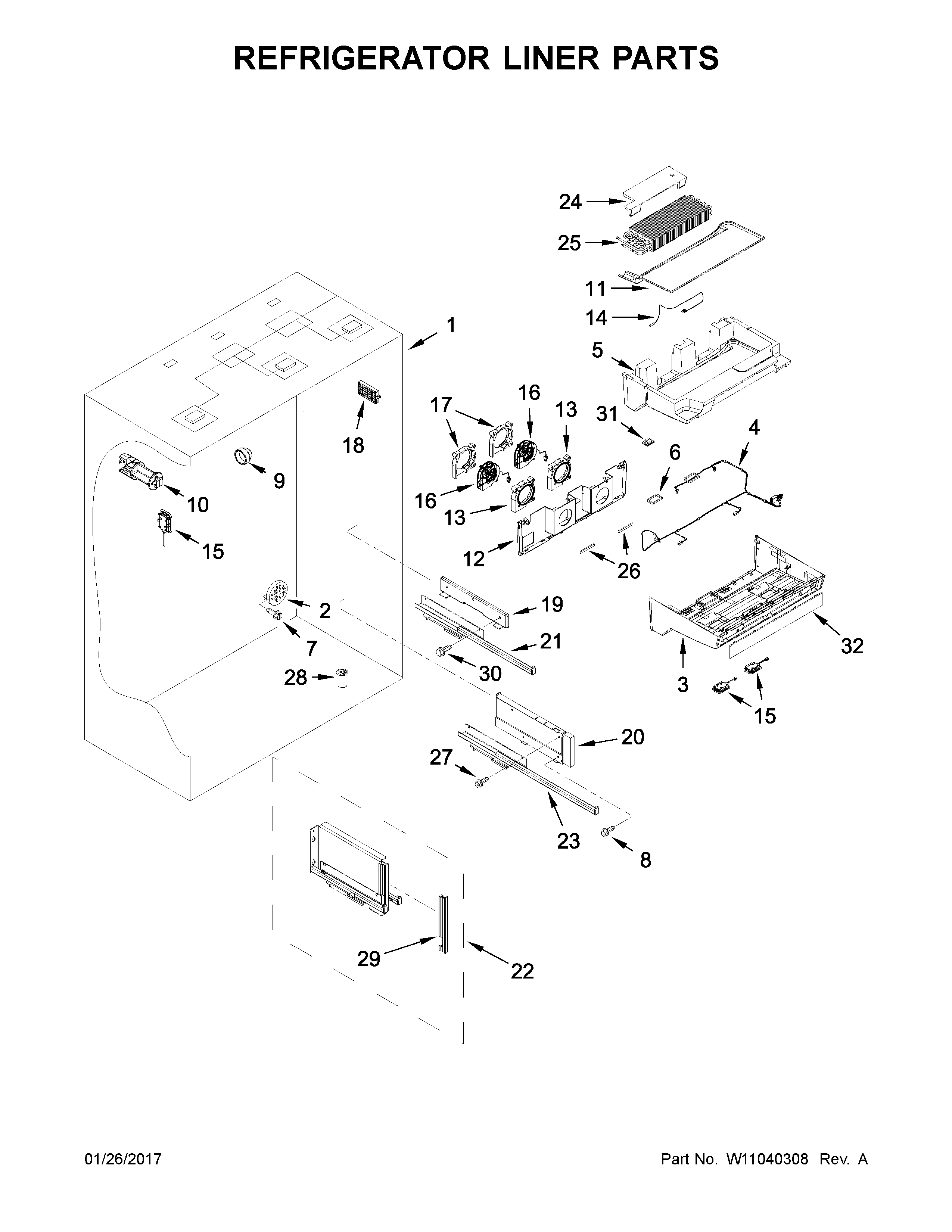 Refrigerator liner parts
