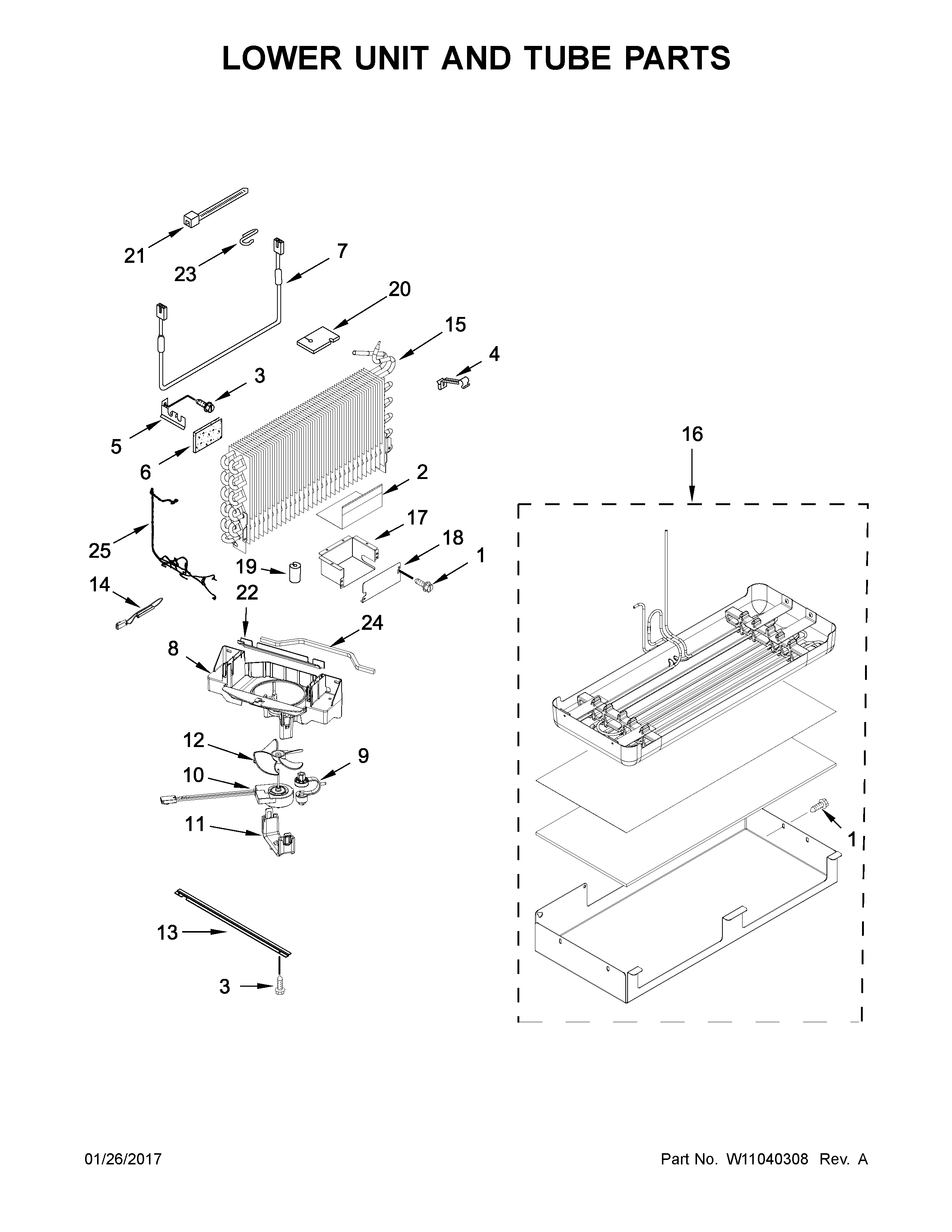 Lower unit and tube parts