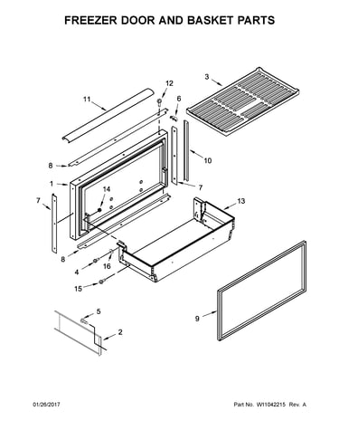 Freezer door and basket parts