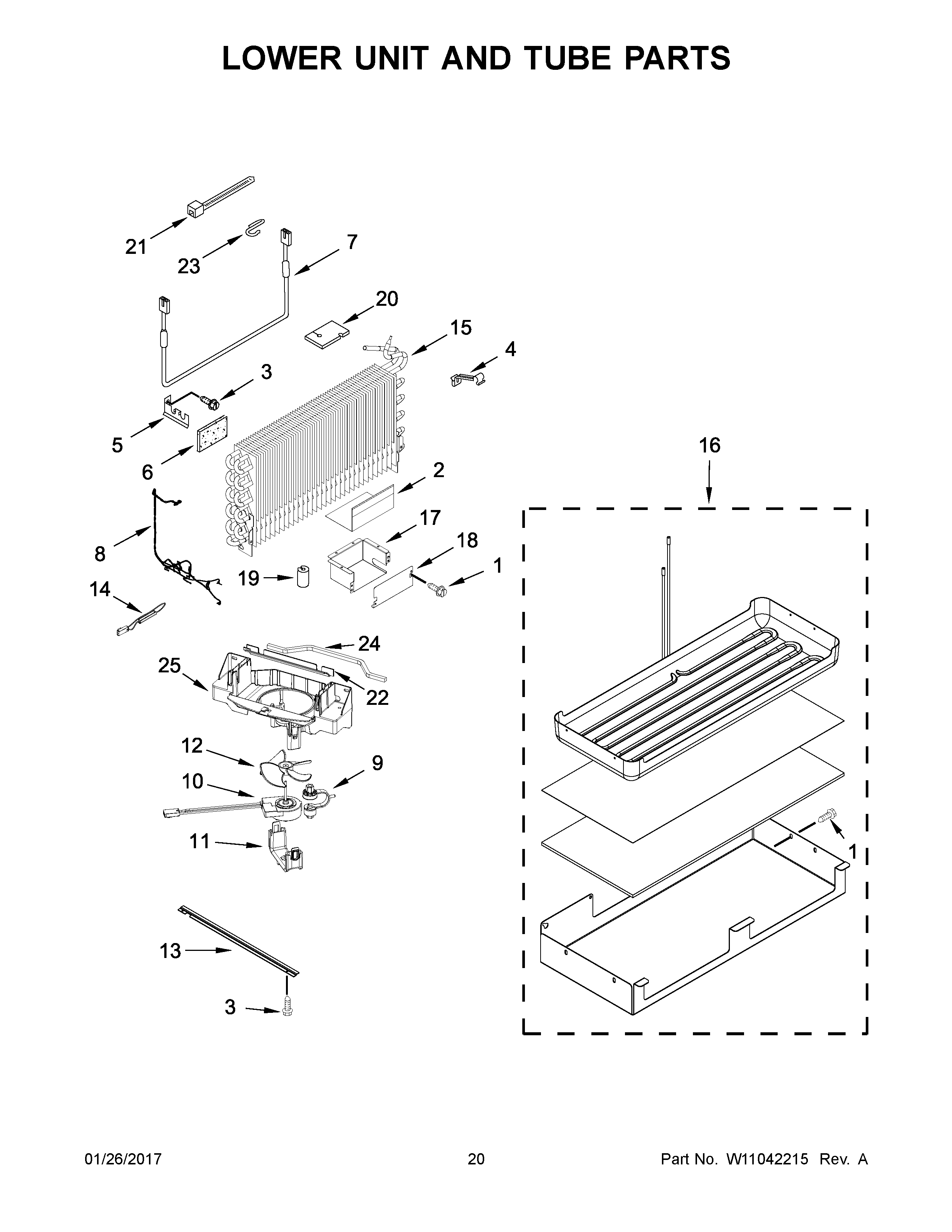 Lower unit and tube parts