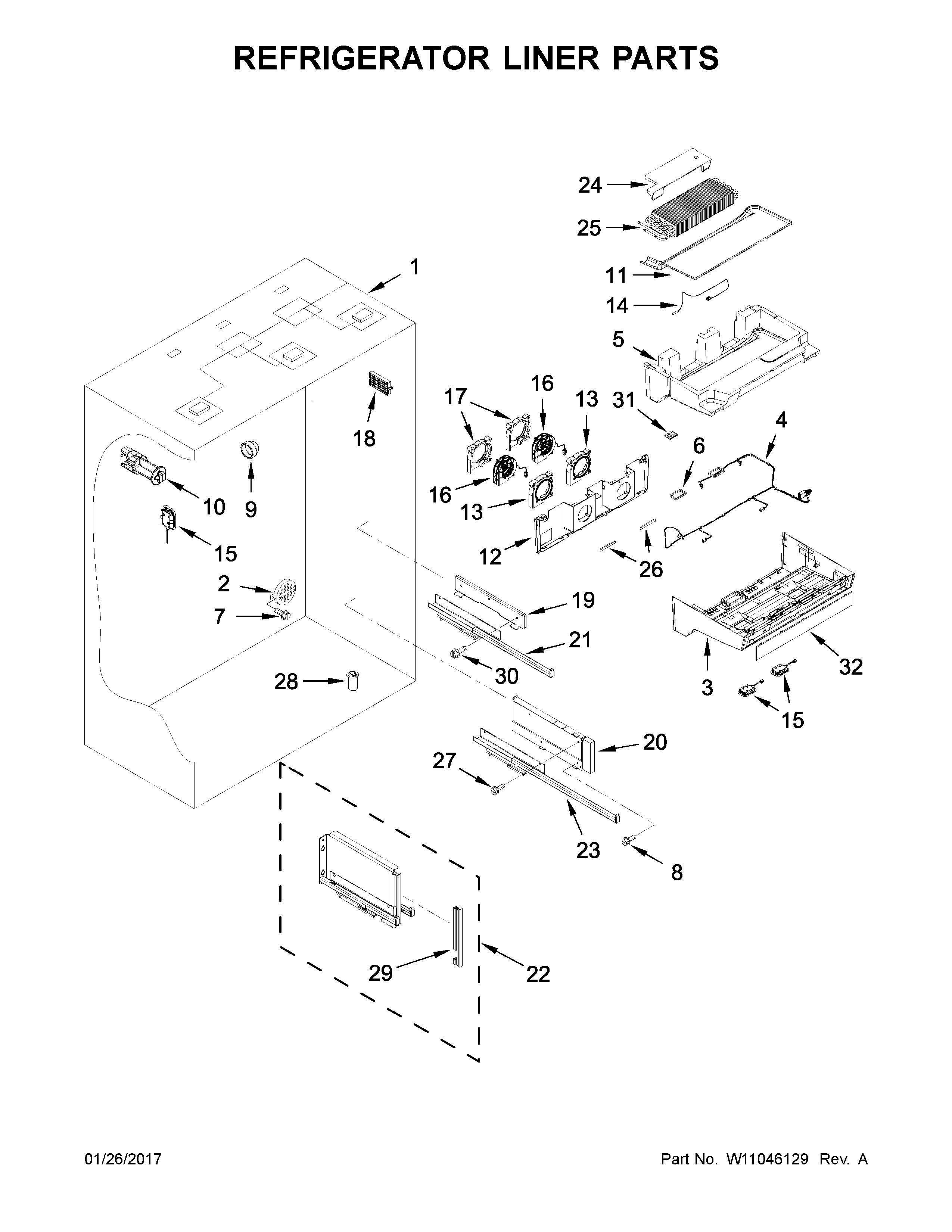 Refrigerator liner parts