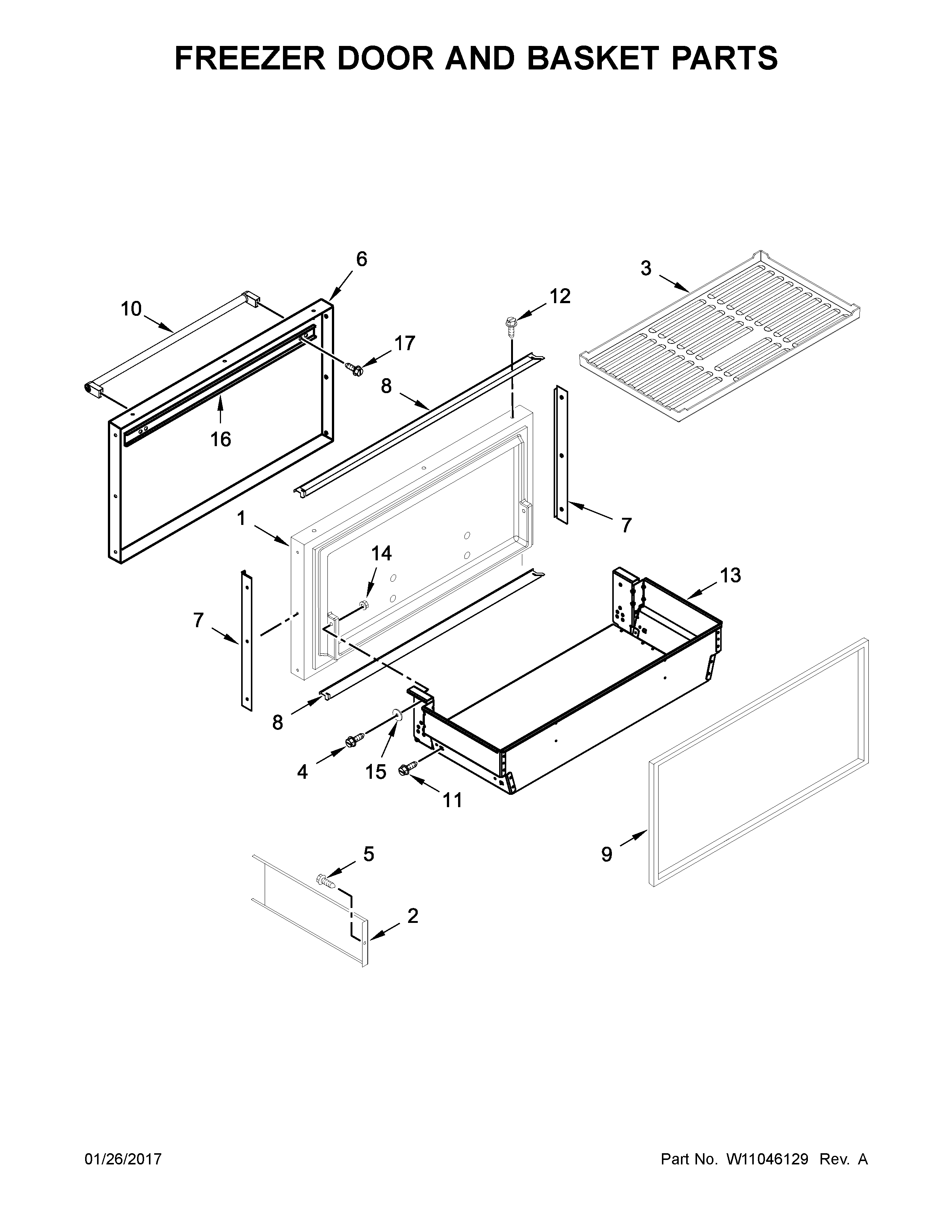 Freezer door and basket parts
