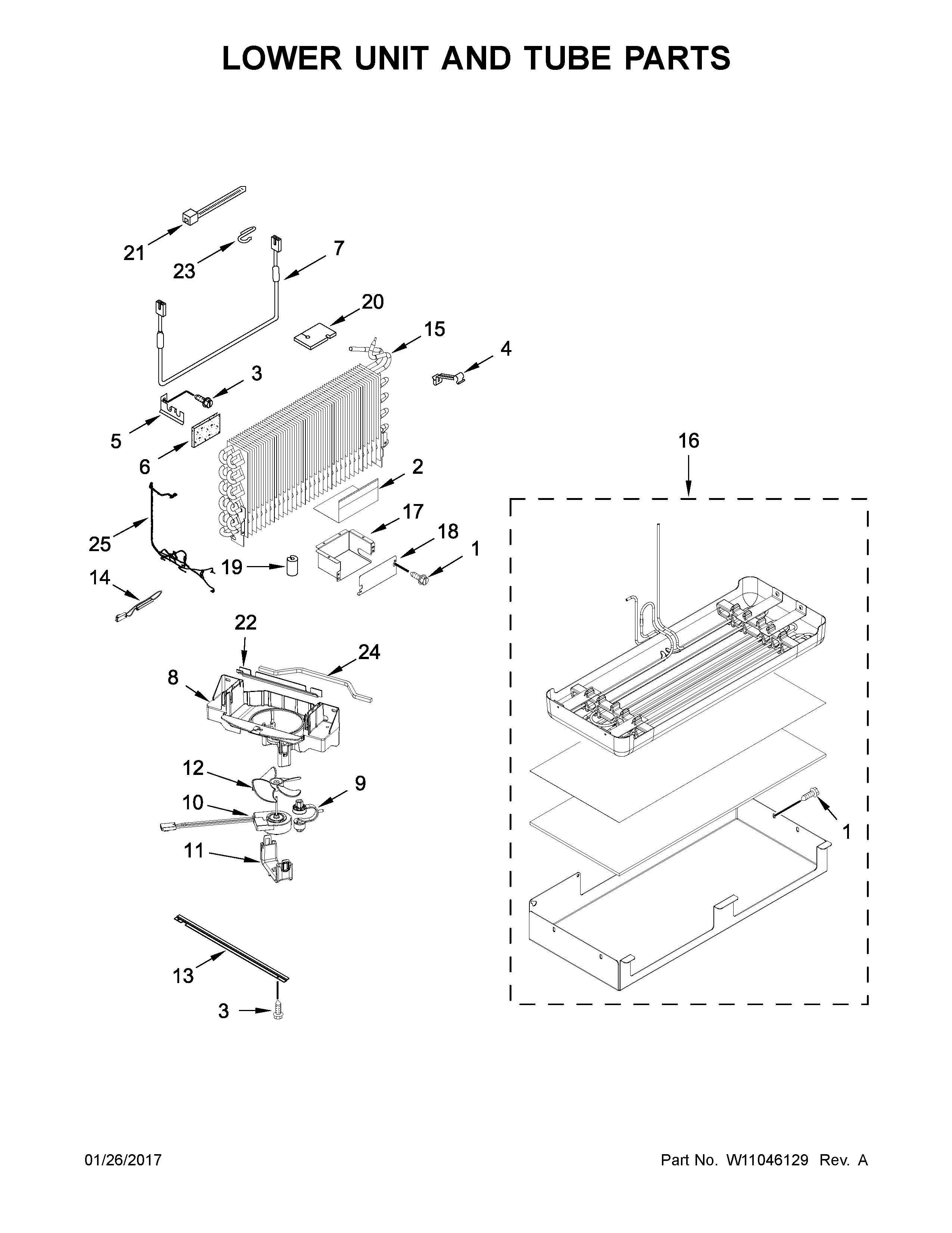 Lower unit and tube parts