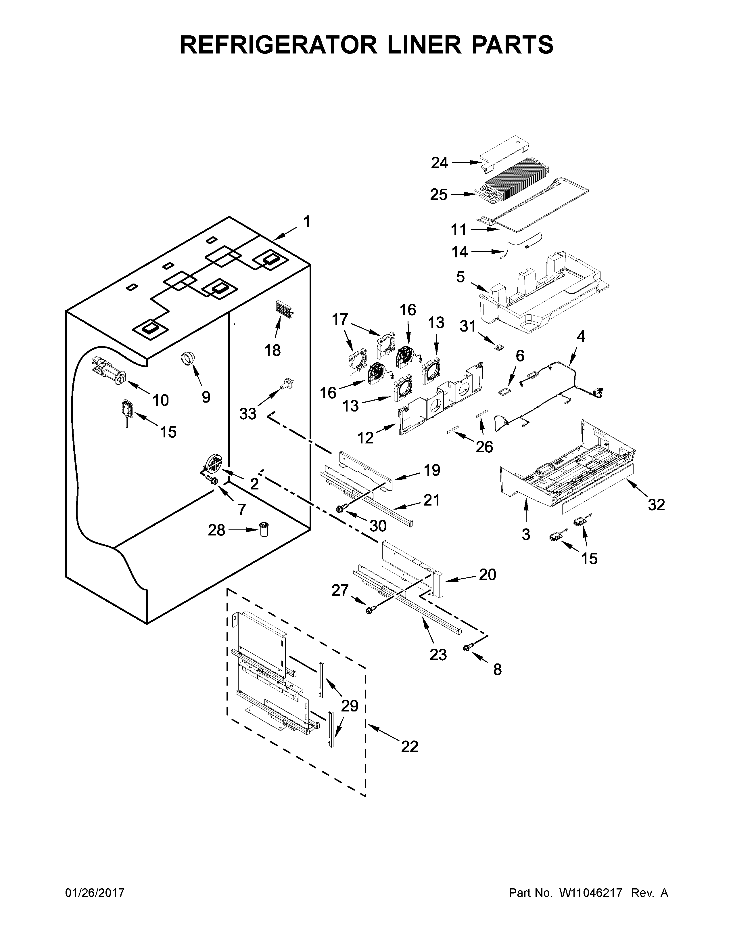 Refrigerator liner parts