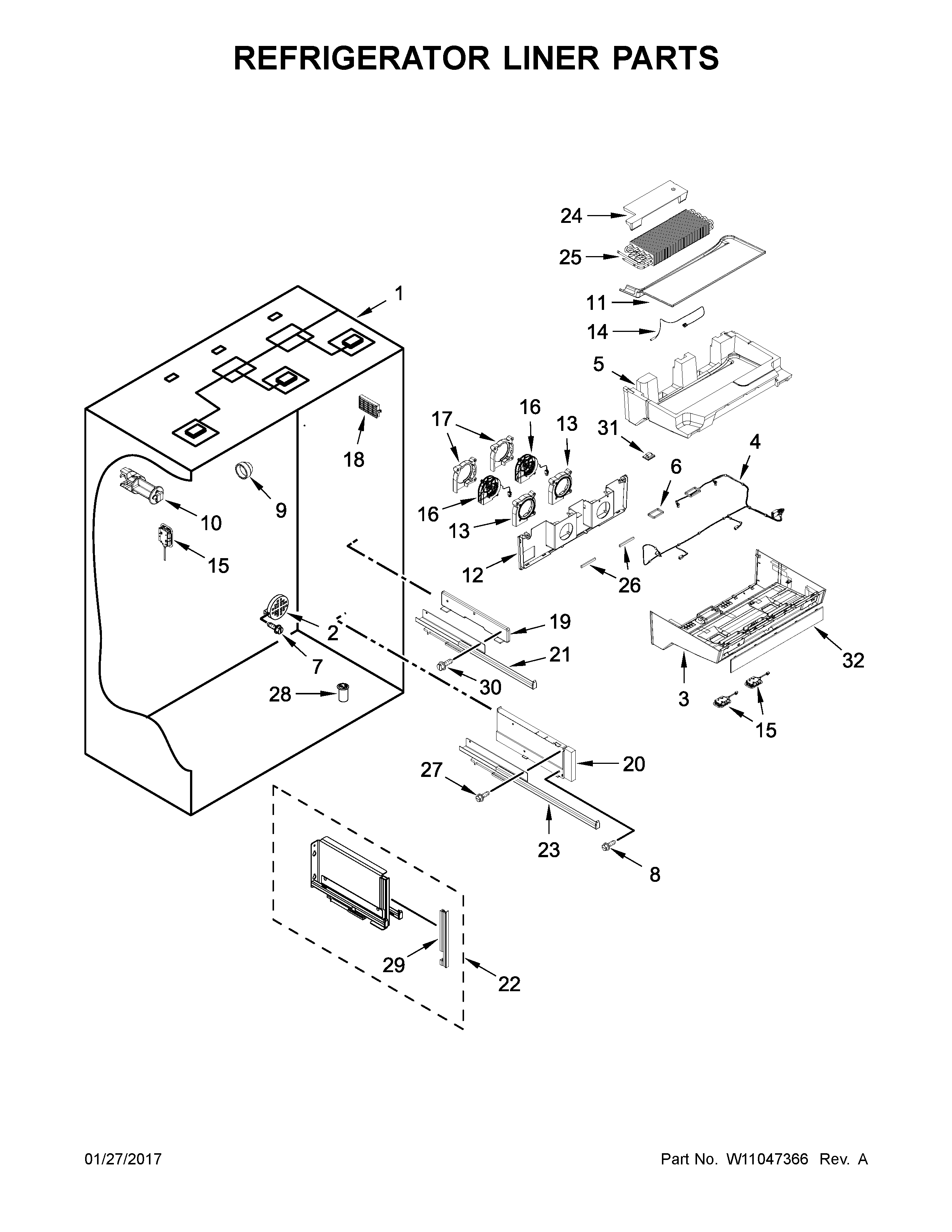 Refrigerator liner parts