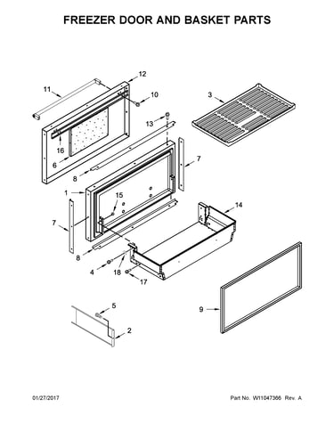 Freezer door and basket parts