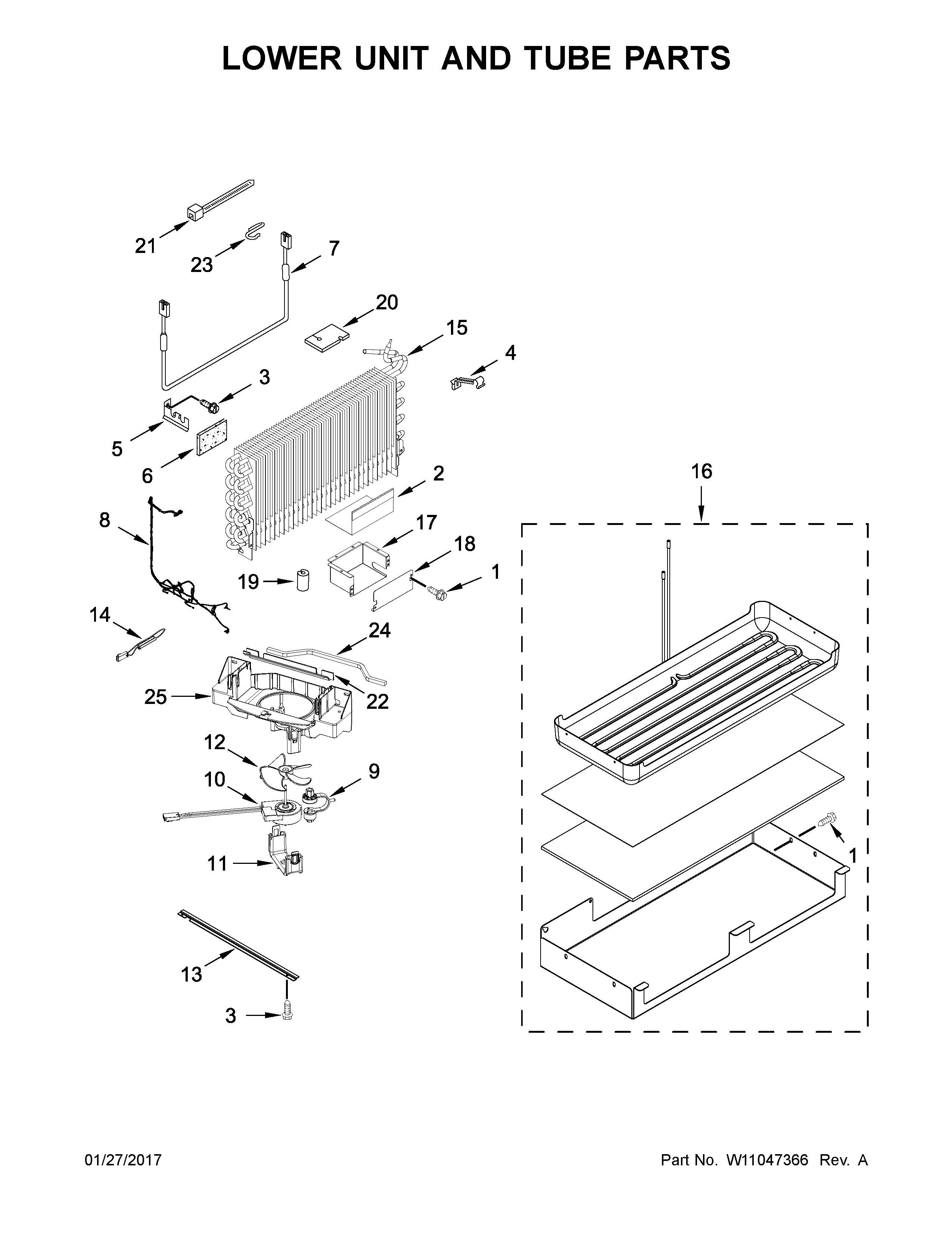 Lower unit and tube parts