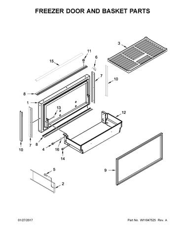 Freezer door and basket parts