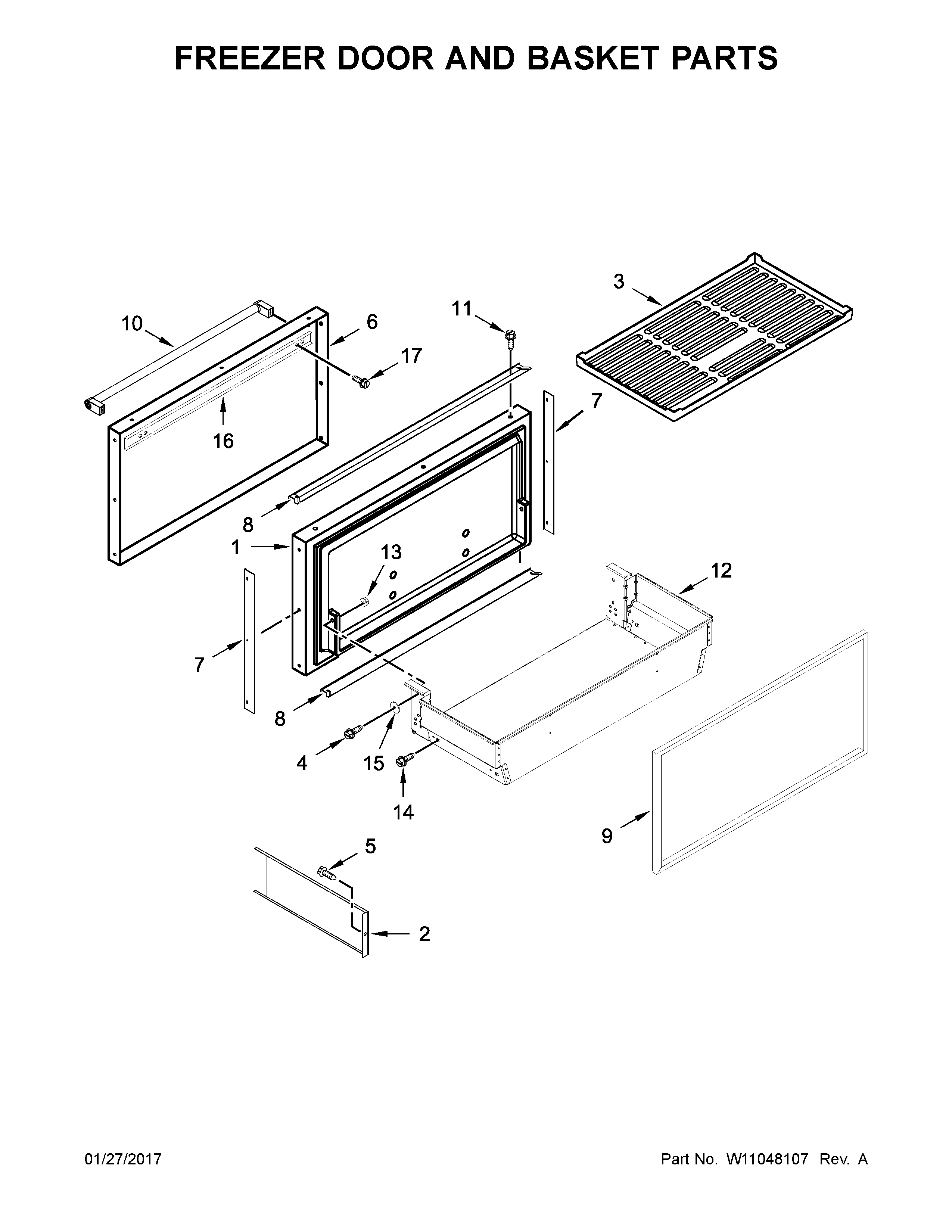 Freezer door and basket parts