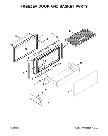 Freezer door and basket parts