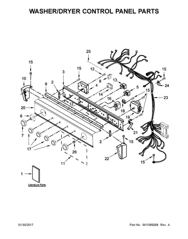 Washer/dryer control panel parts