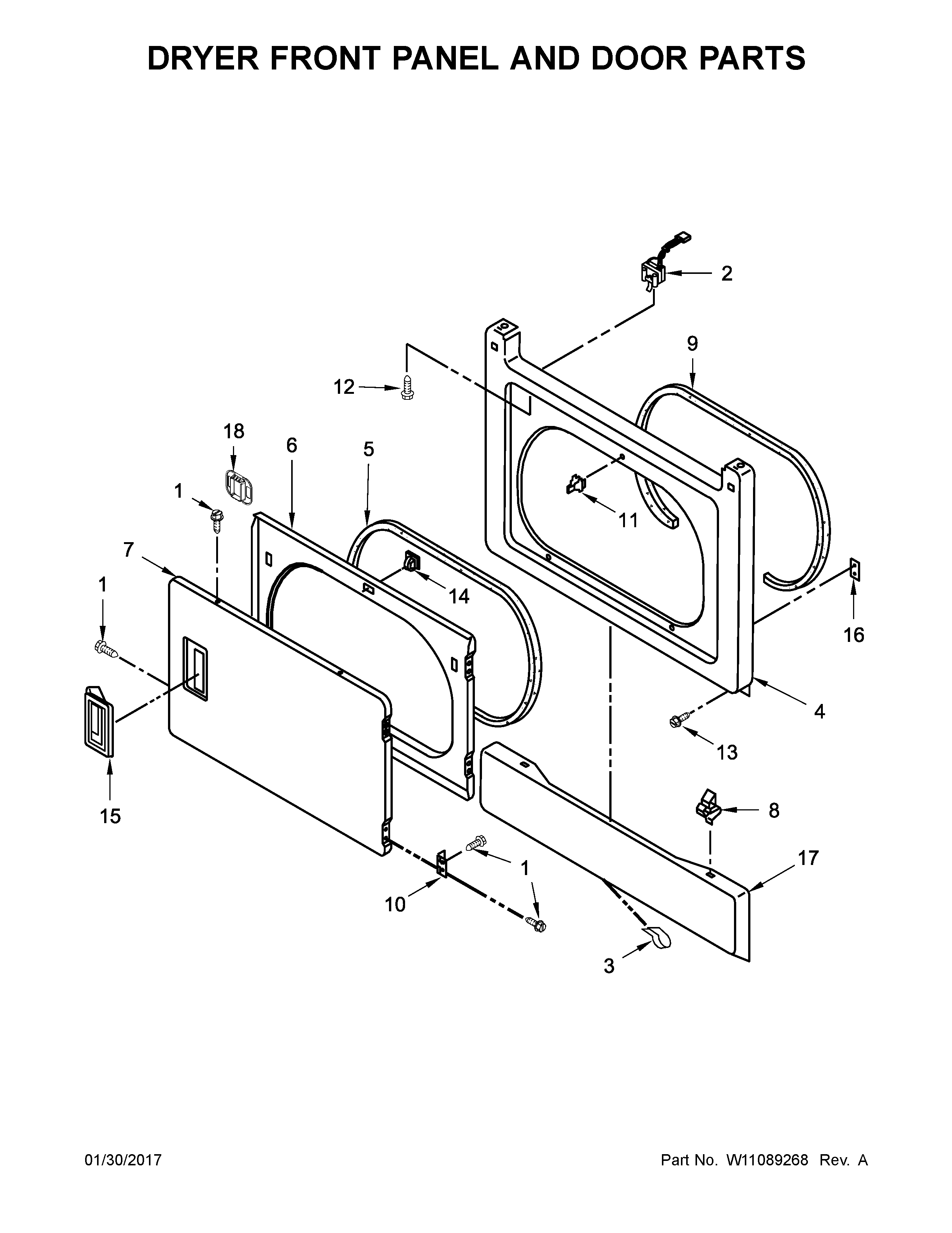 DRYER FRONT PANEL AND DOOR PARTS