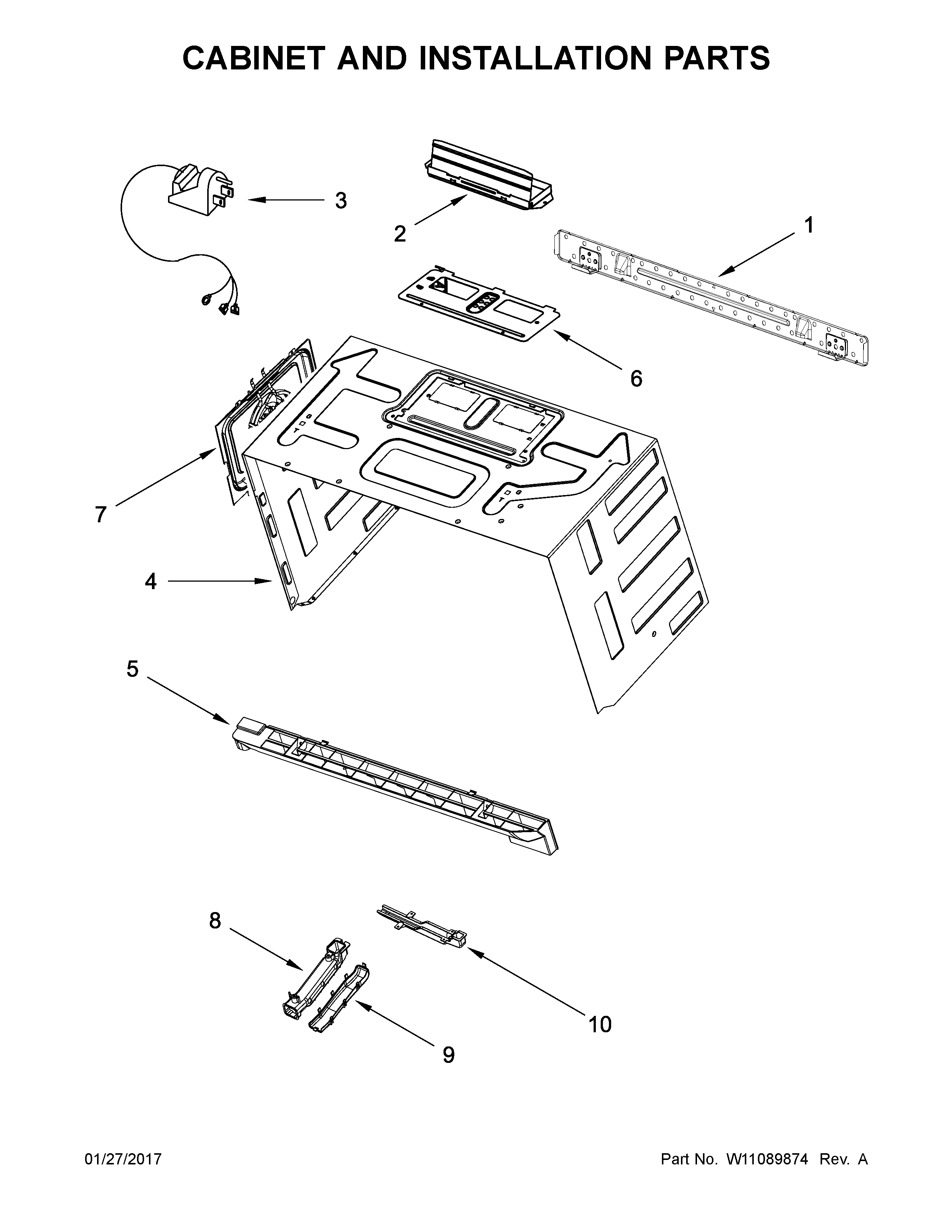 Cabinet and installation parts