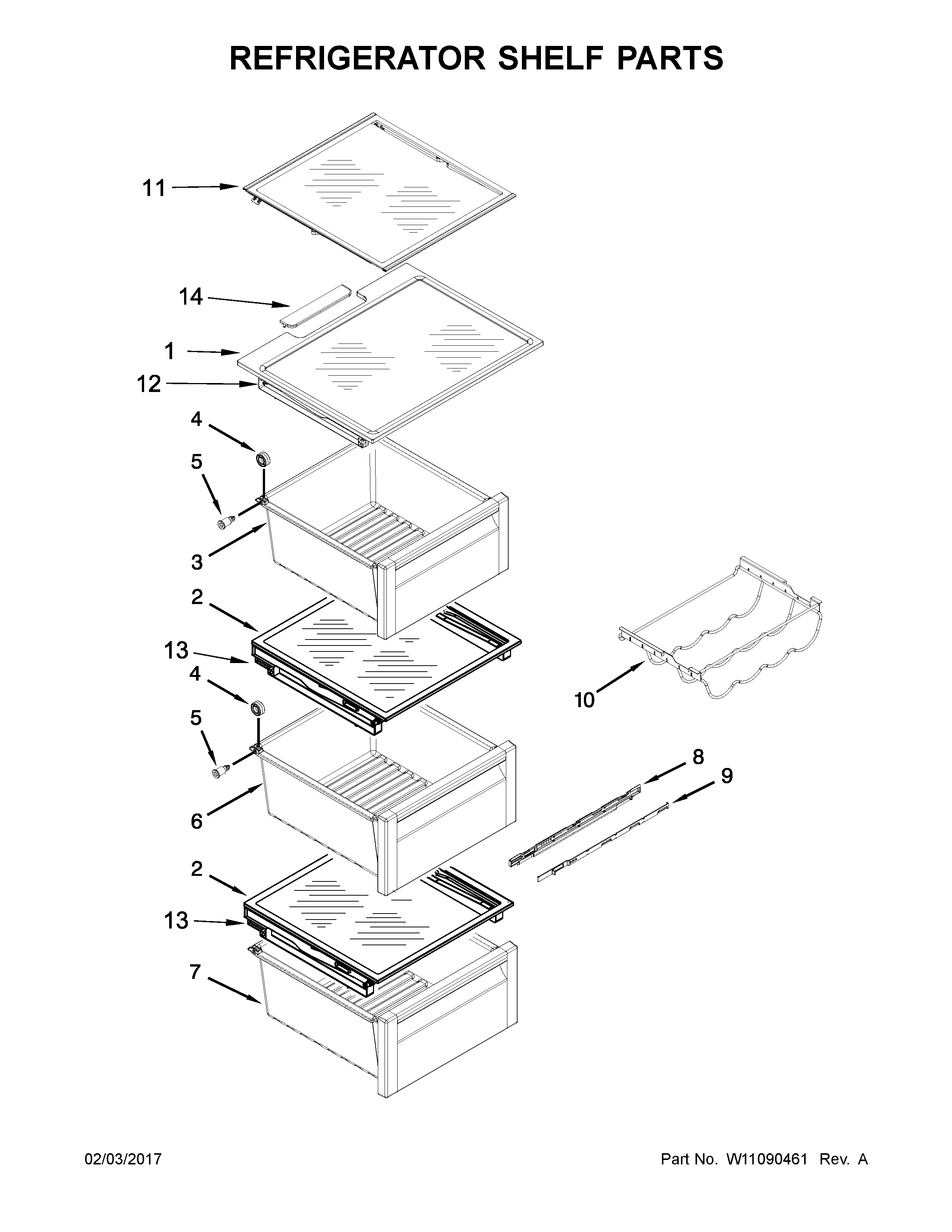 Refrigerator shelf parts
