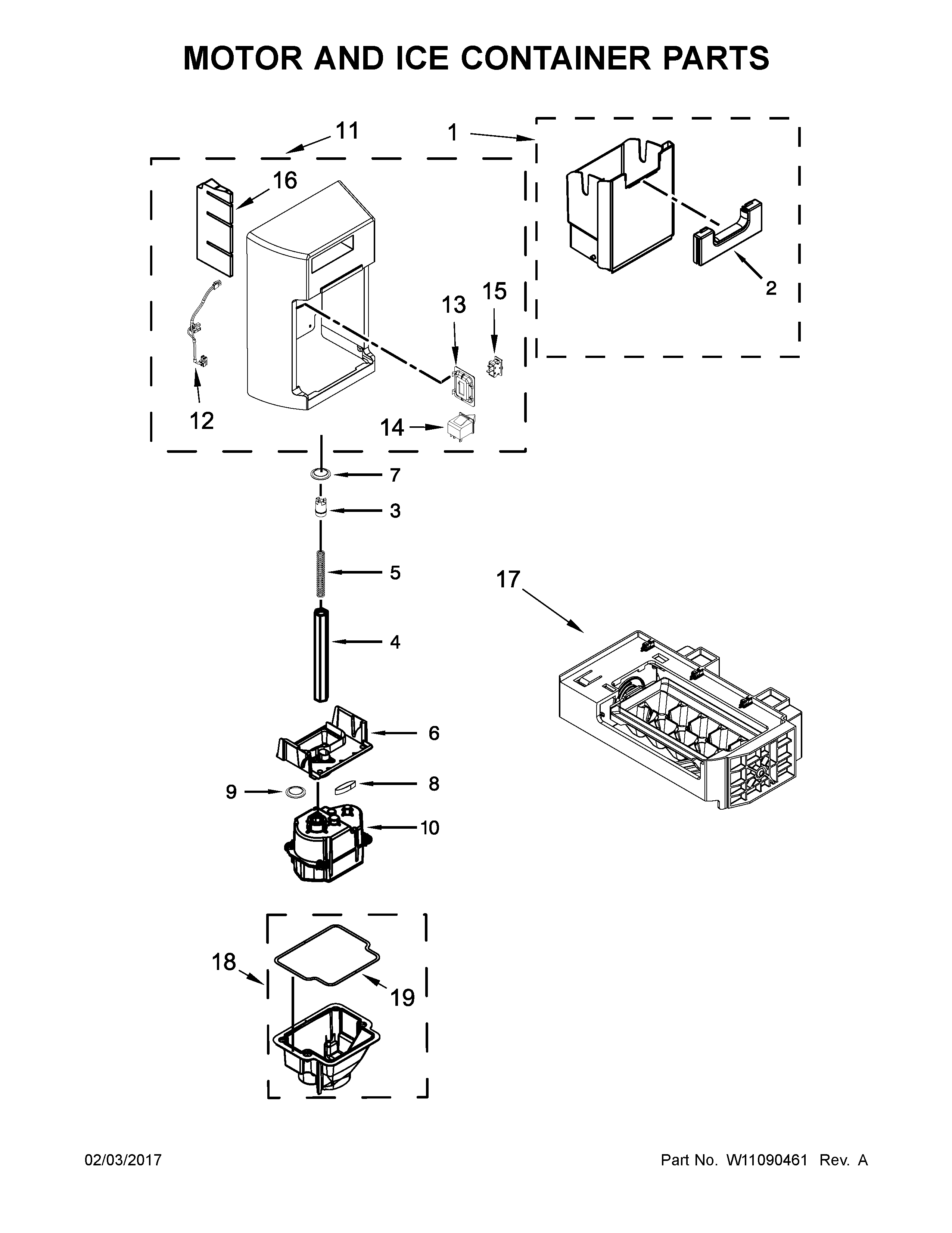 Motor and ice container parts