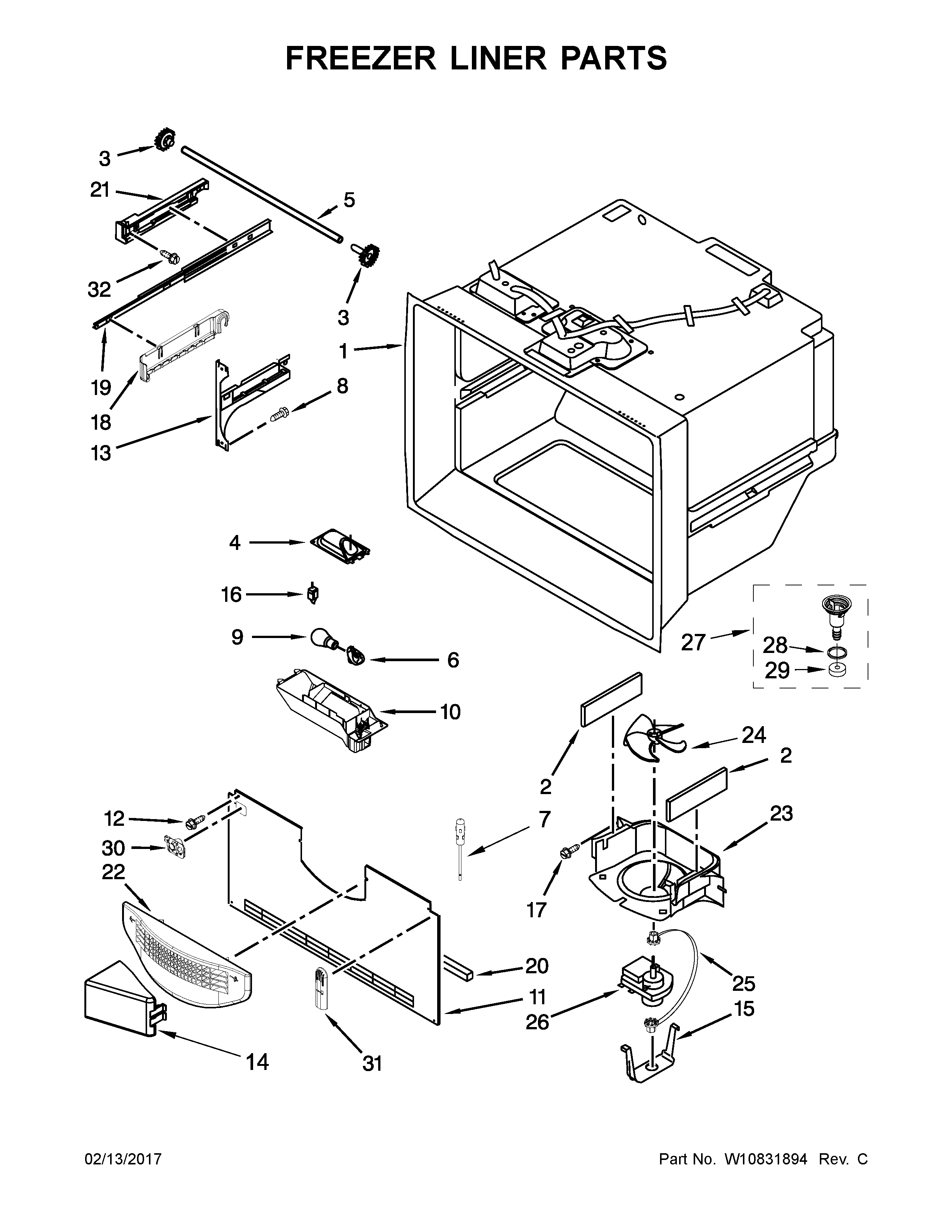 Freezer liner parts