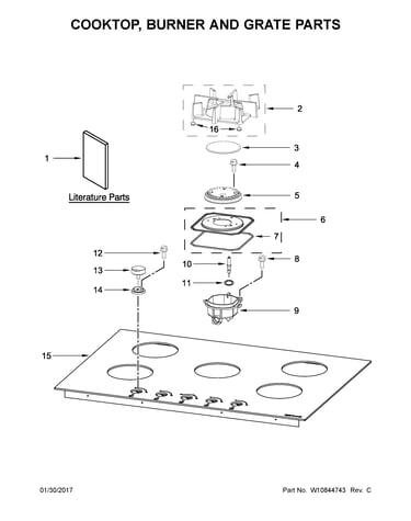Cooktop, burner and grate parts
