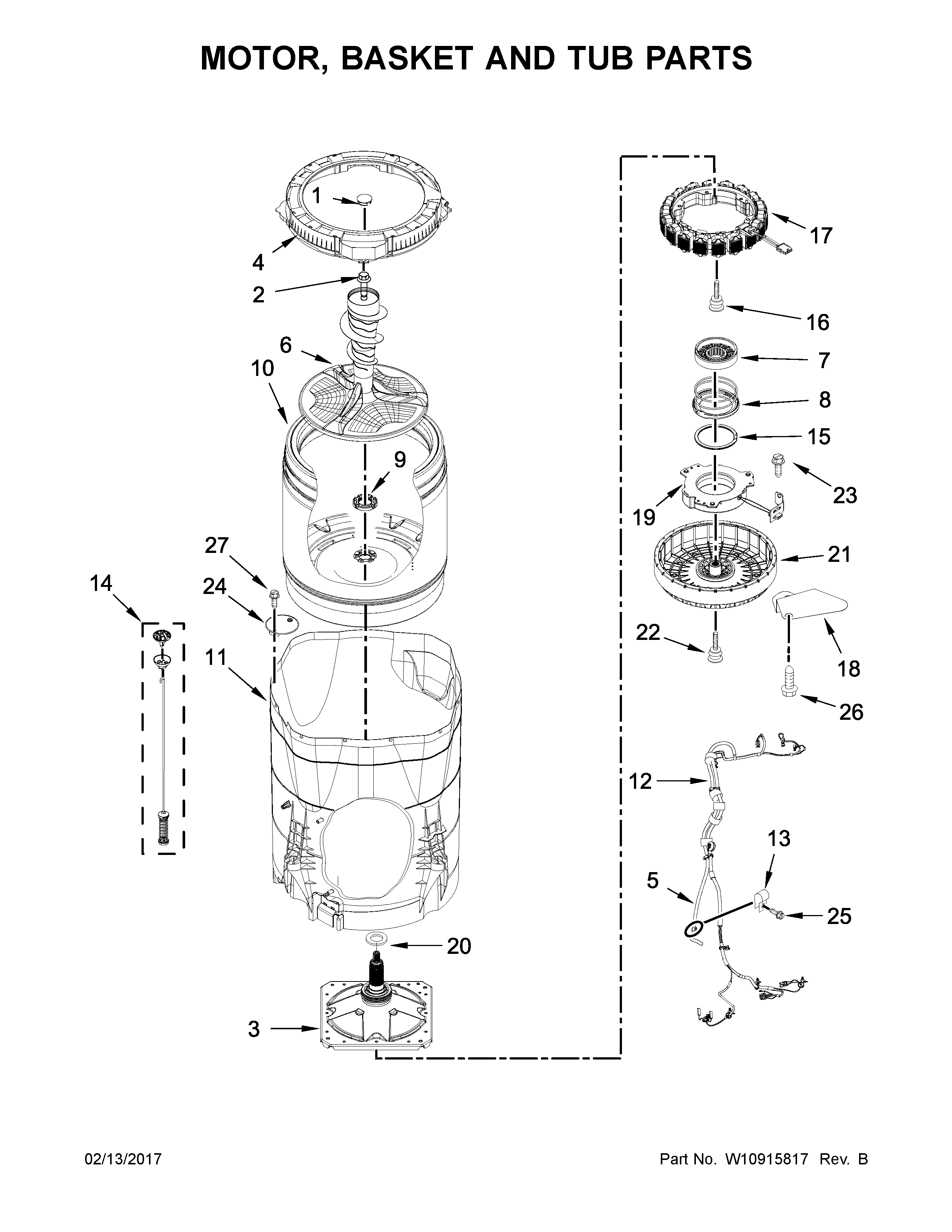 Motor, basket and tub parts