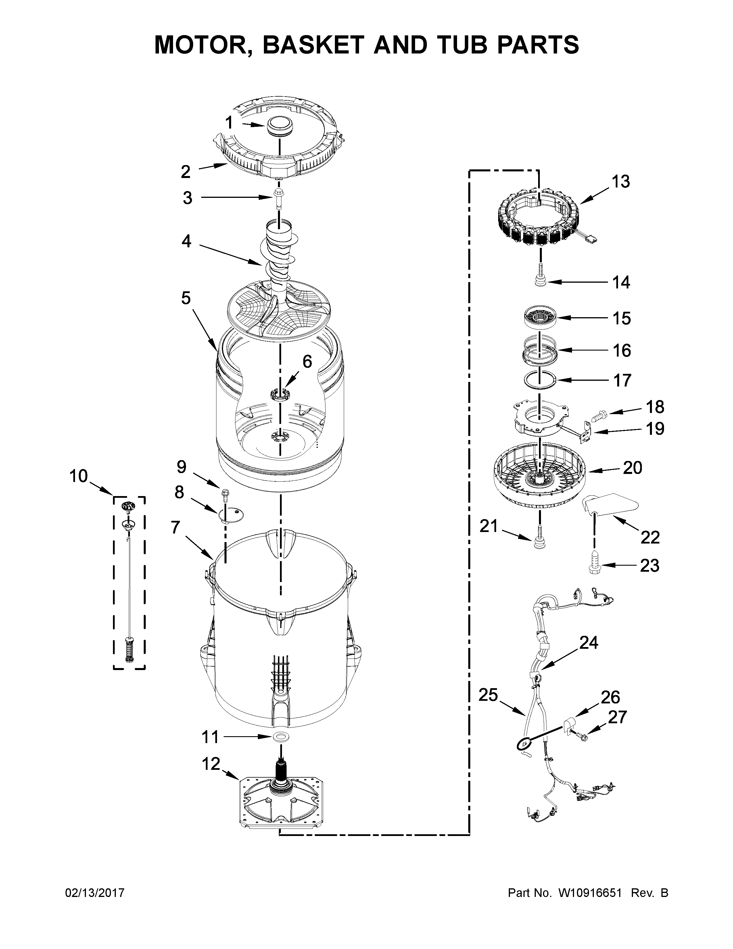 Motor, basket and tub parts