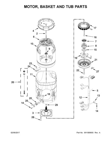 Motor, basket and tub parts