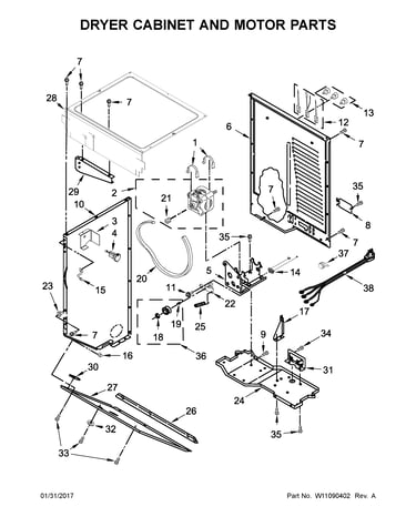 Dryer cabinet and motor parts