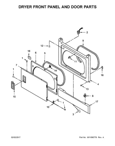 Dryer front panel and door parts