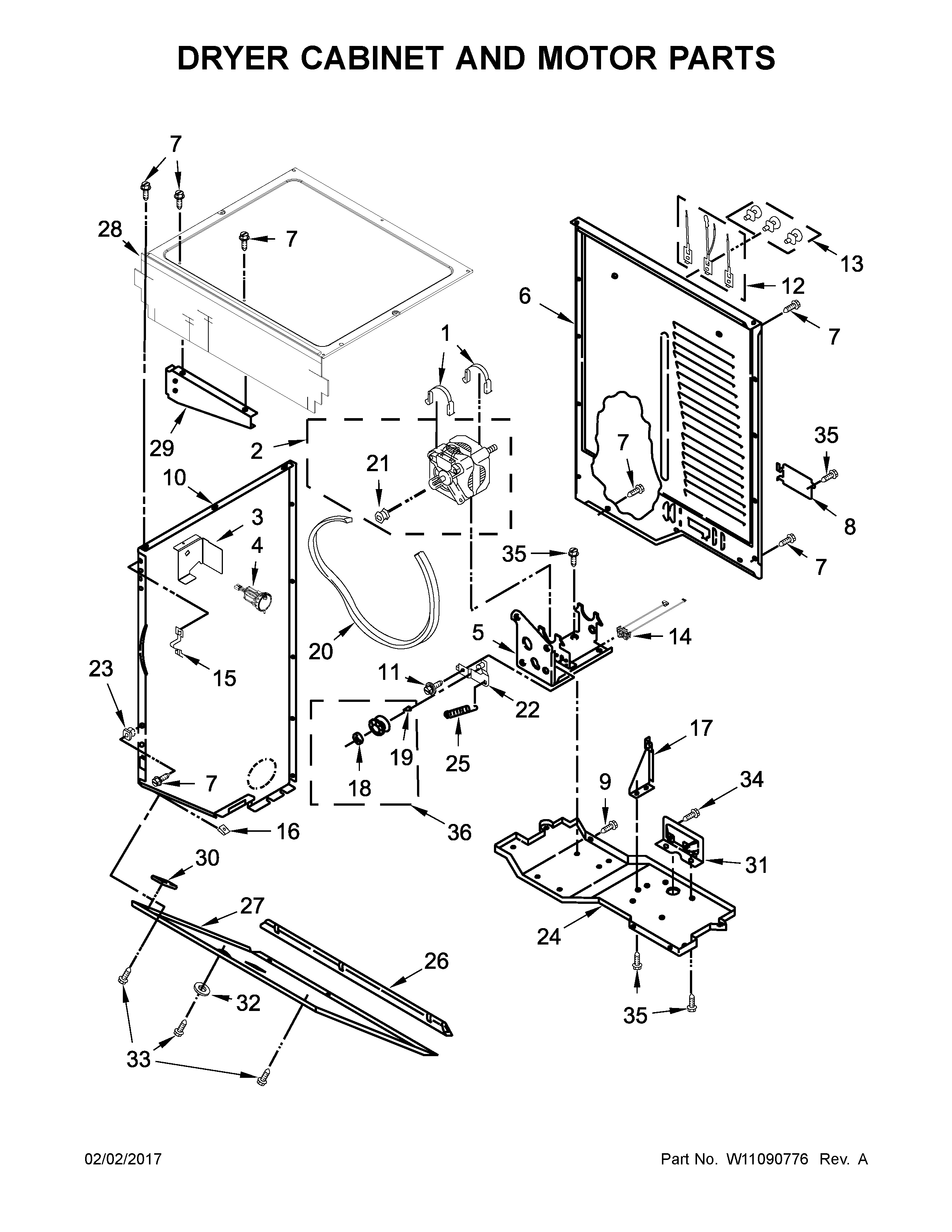 Dryer cabinet and motor parts