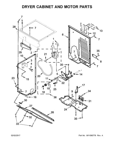 Dryer cabinet and motor parts