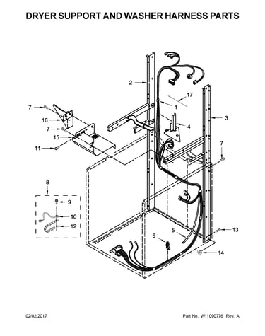 Dryer support and washer harness parts