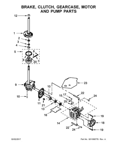Brake, clutch, gearcase, motor and pump parts