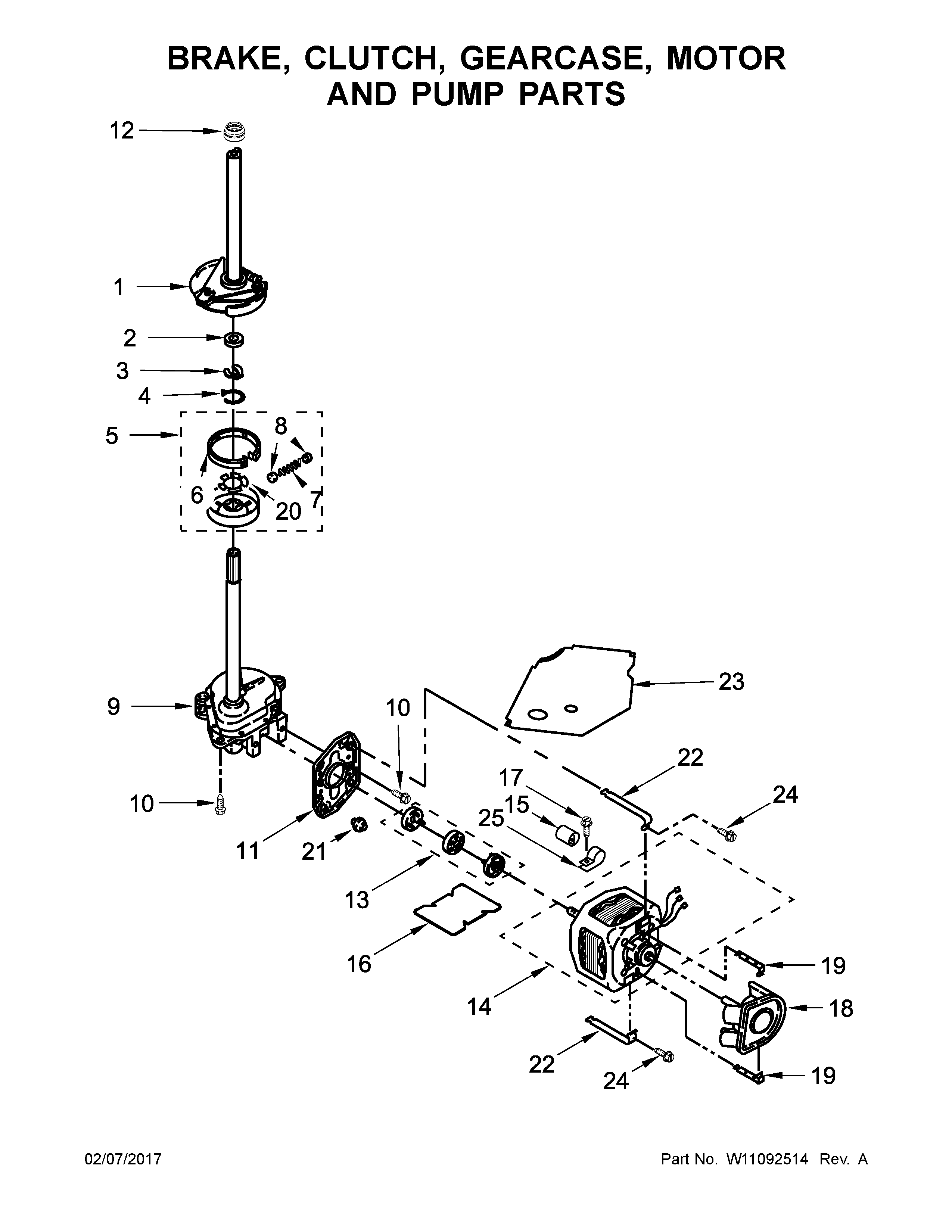 Brake, clutch, gearcase, motor and pump parts