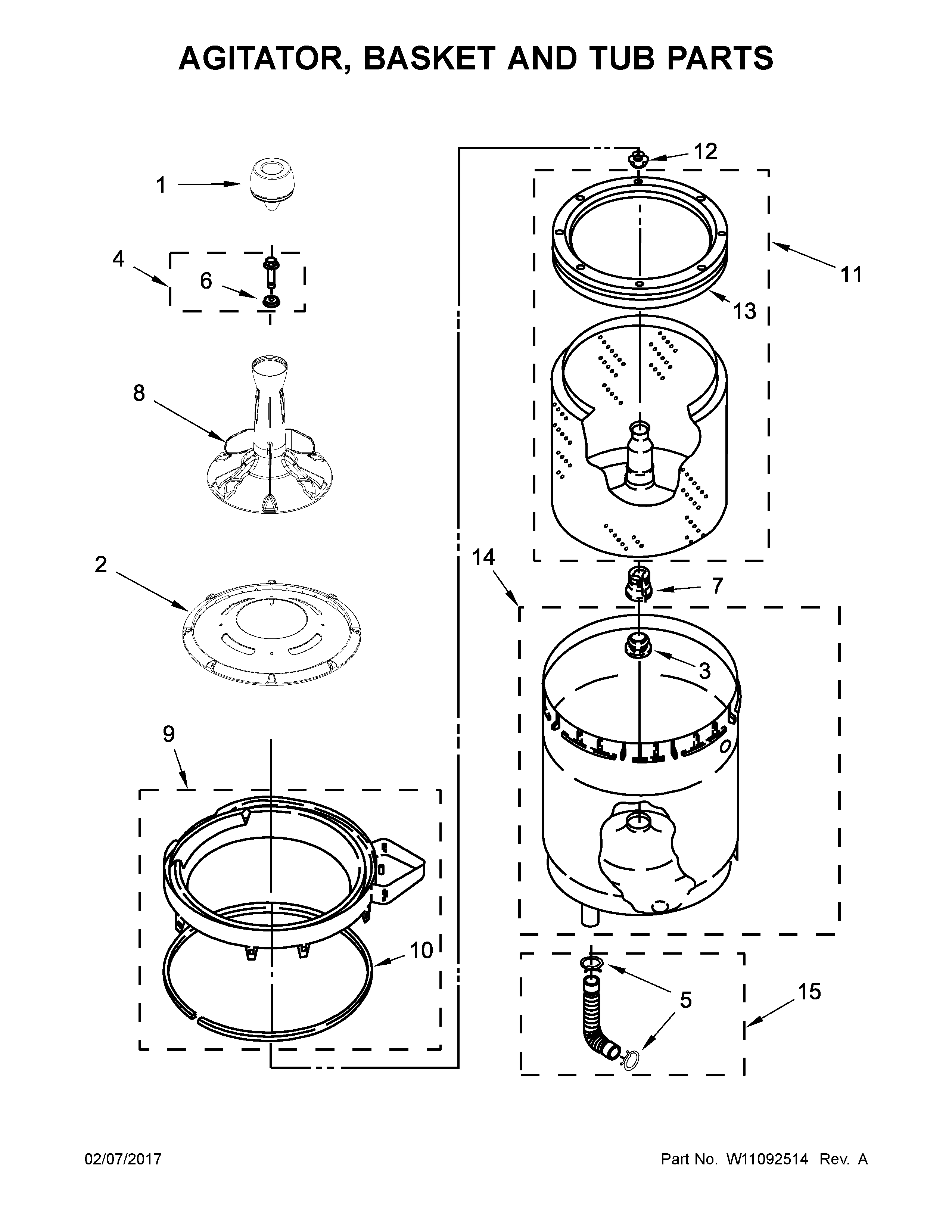 Agitator, basket and tub parts