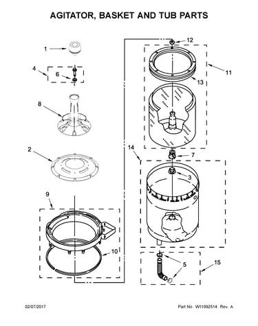 Agitator, basket and tub parts