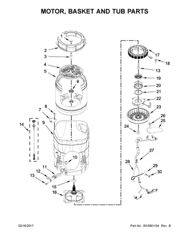 Motor, basket and tub parts
