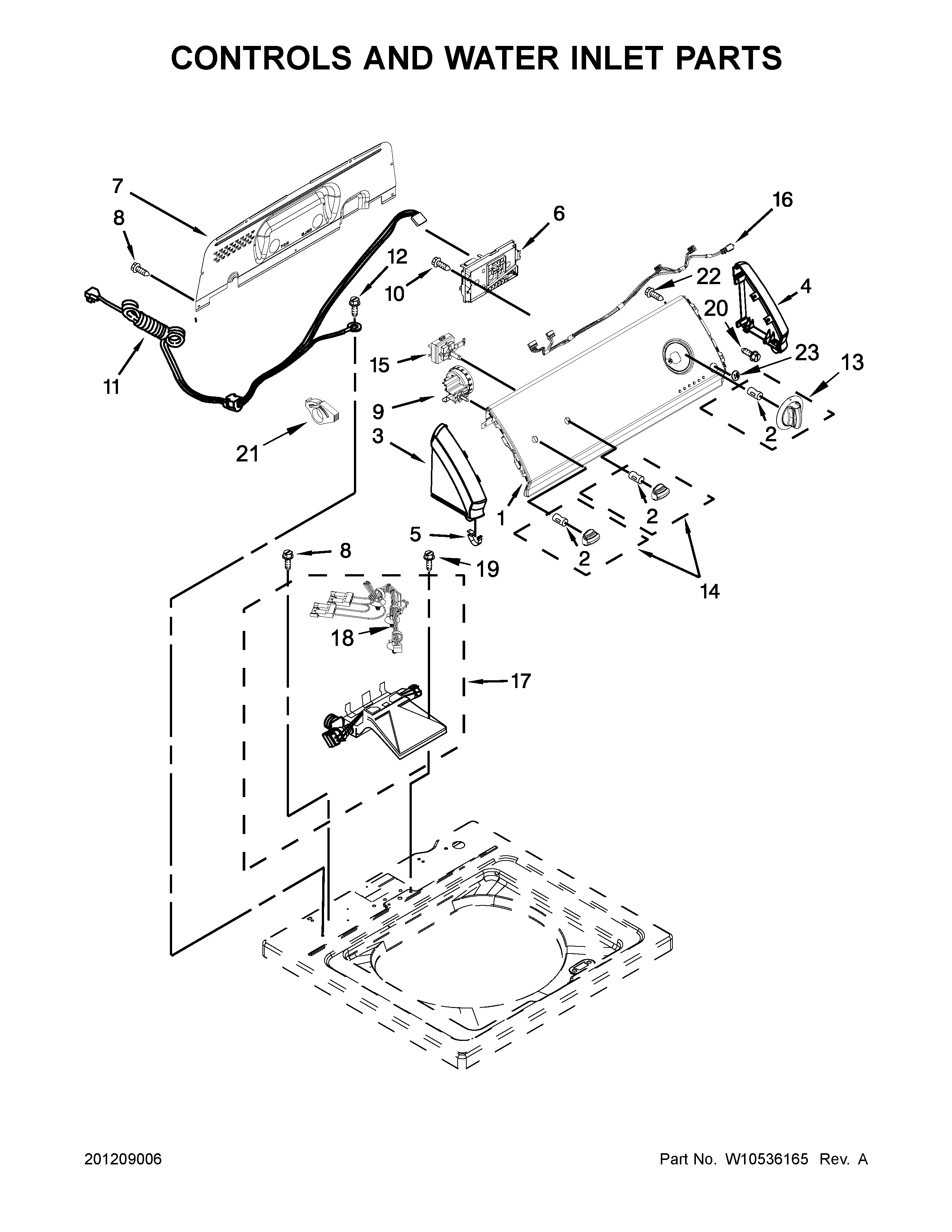 Controls and water inlet parts