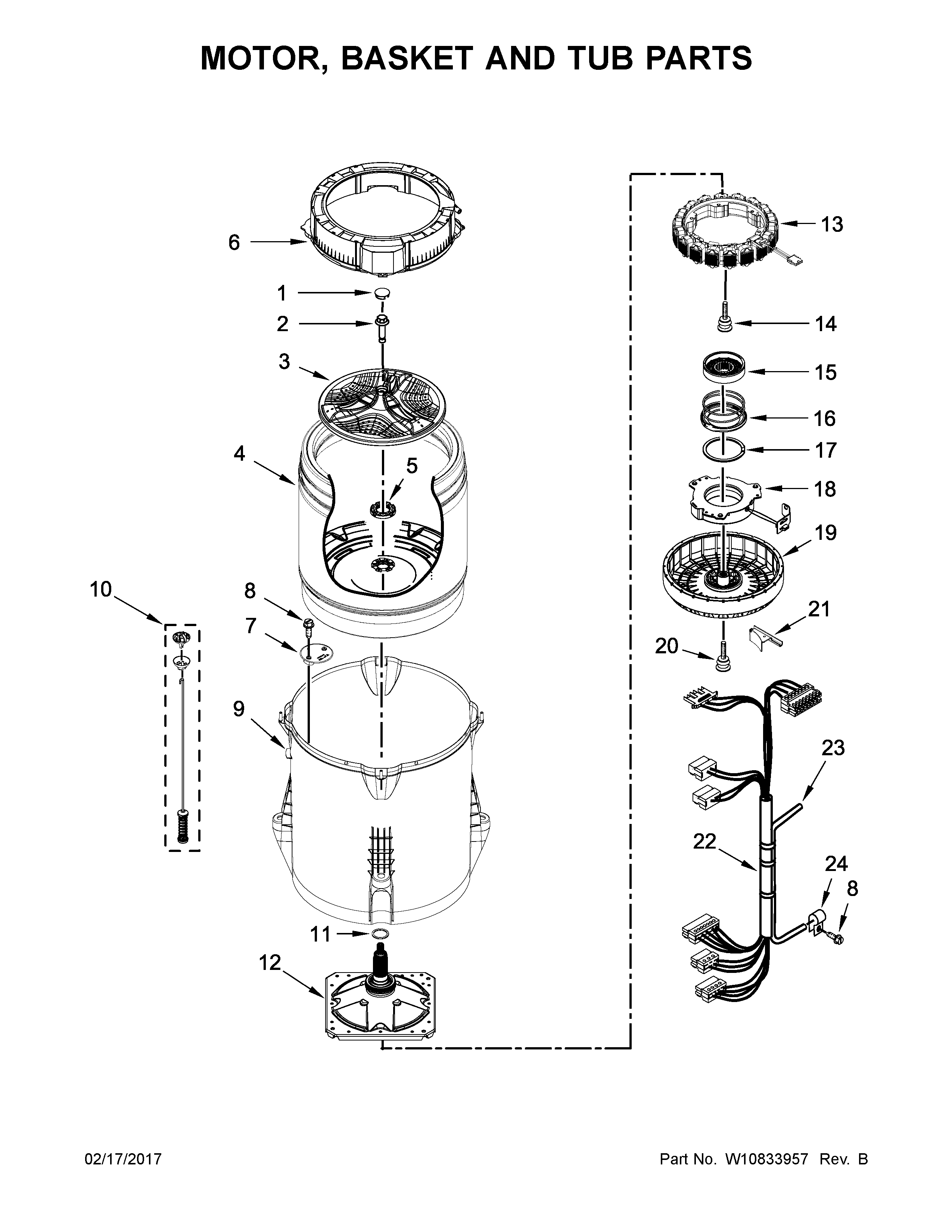 Motor, basket and tub parts