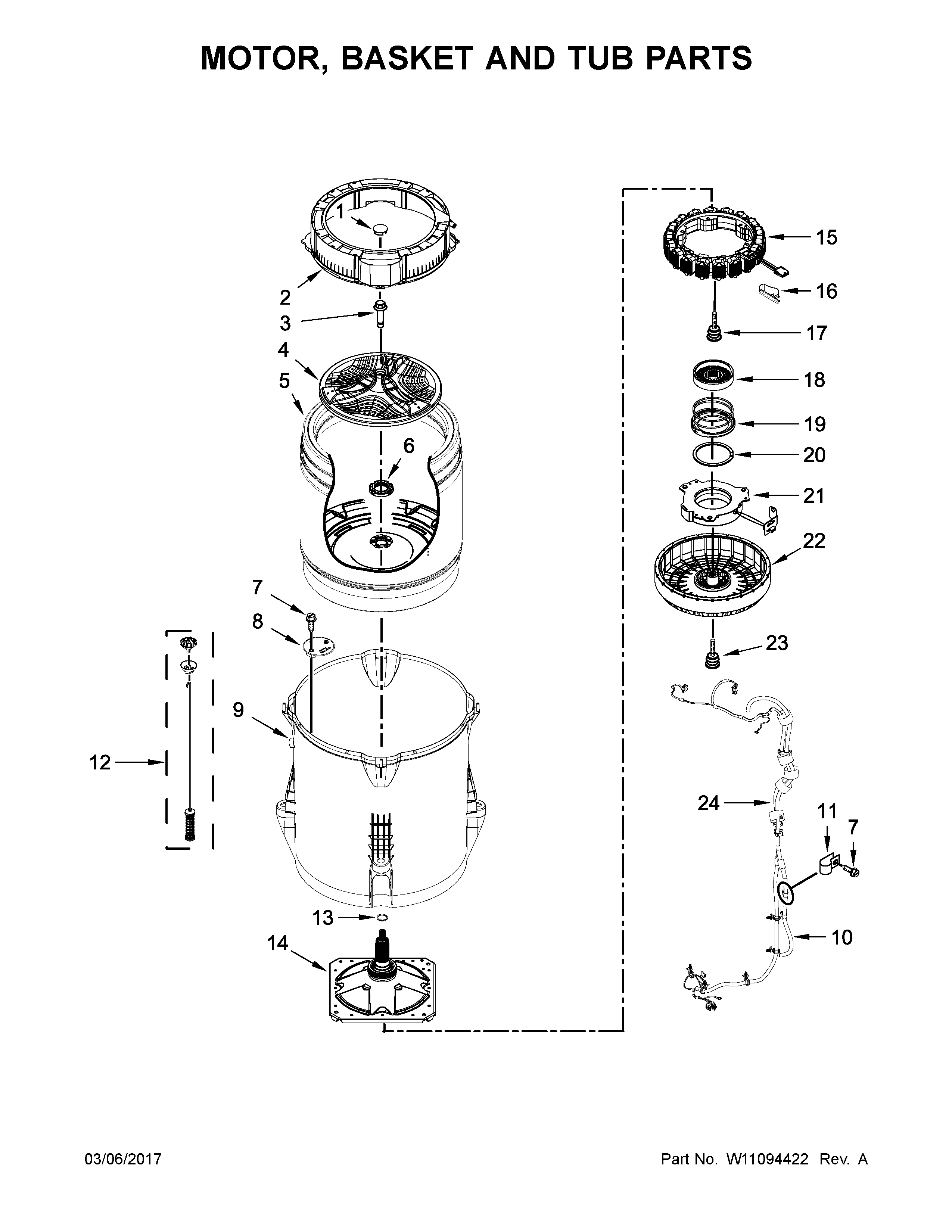 Motor, basket and tub parts