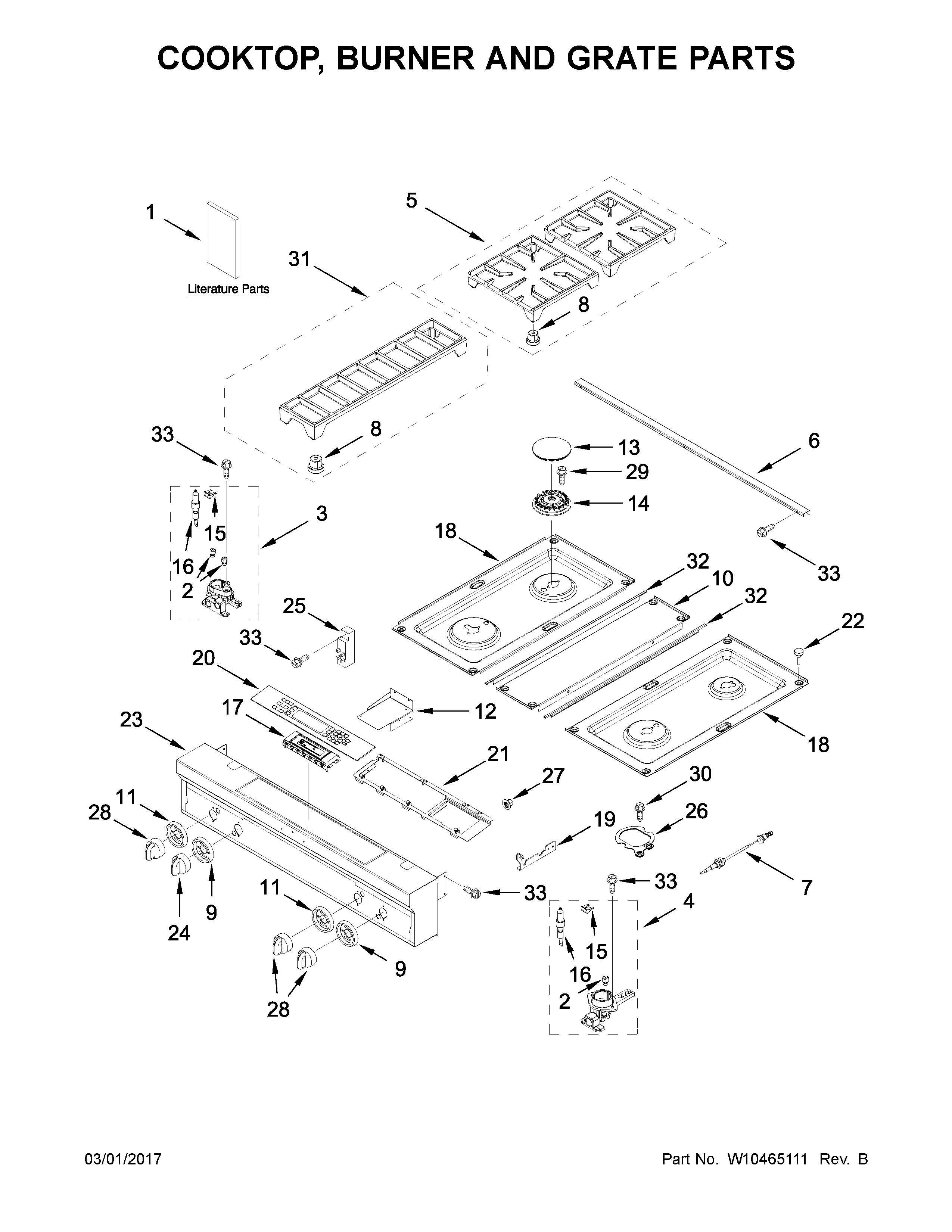 Cooktop, burner and grate parts