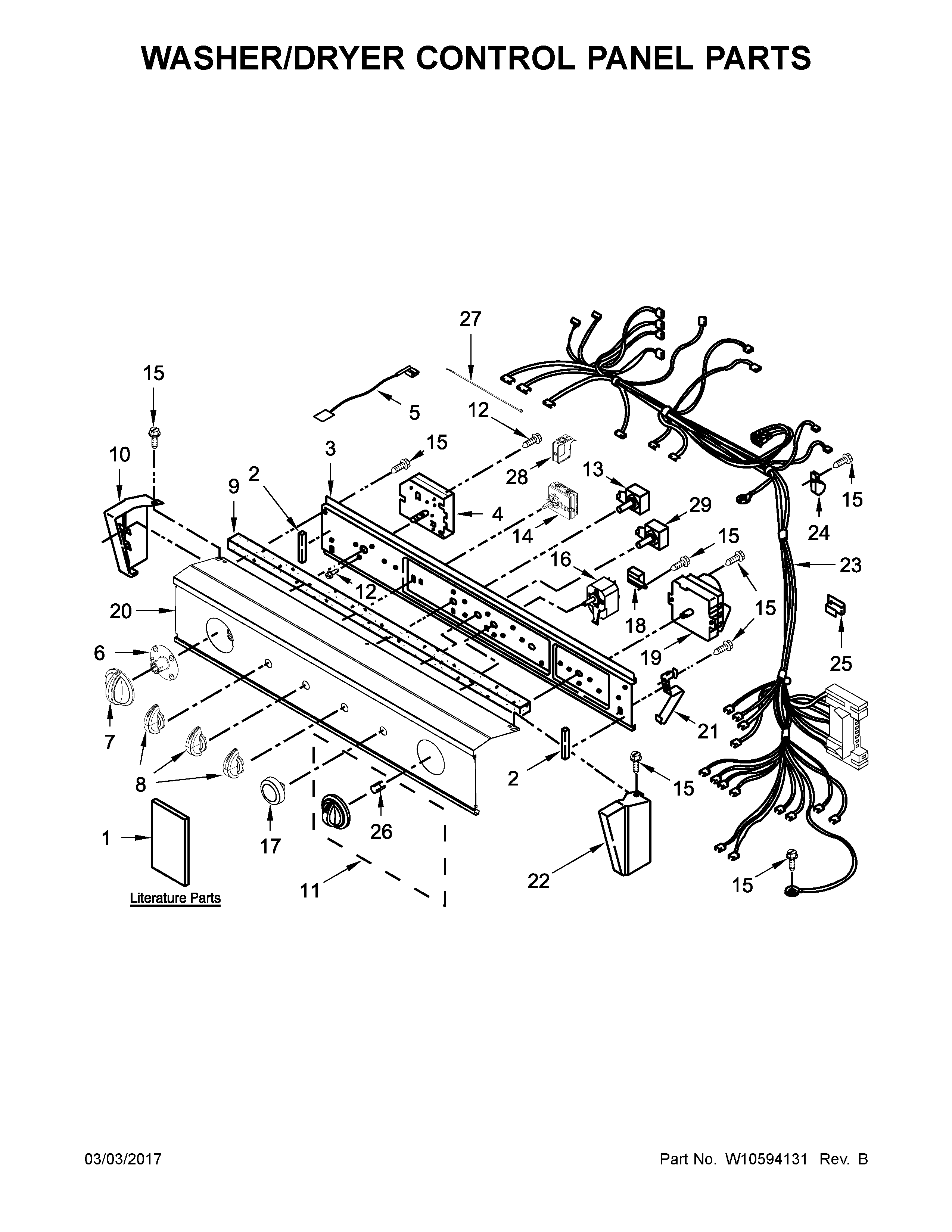 Washer/dryer control panel parts