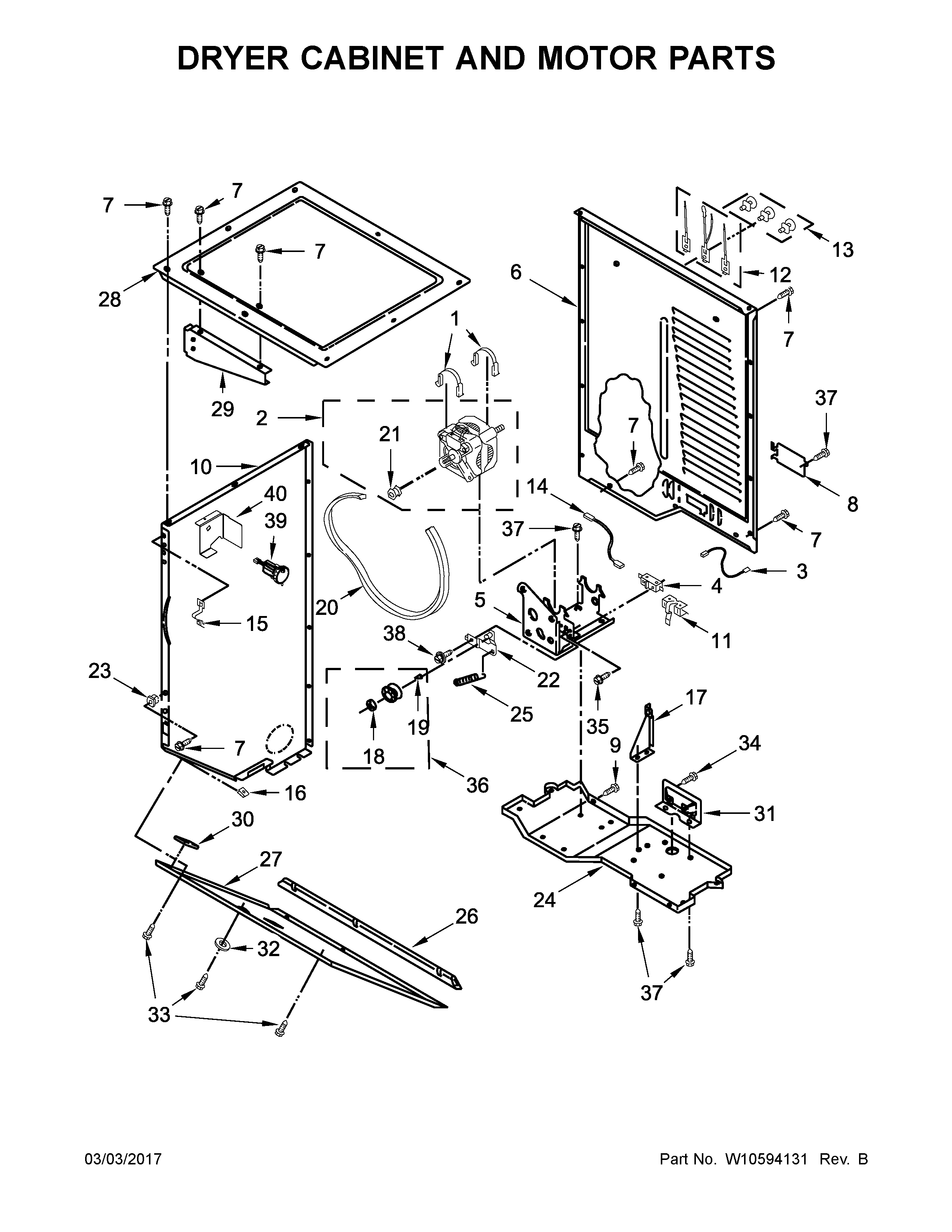 Dryer cabinet and motor parts