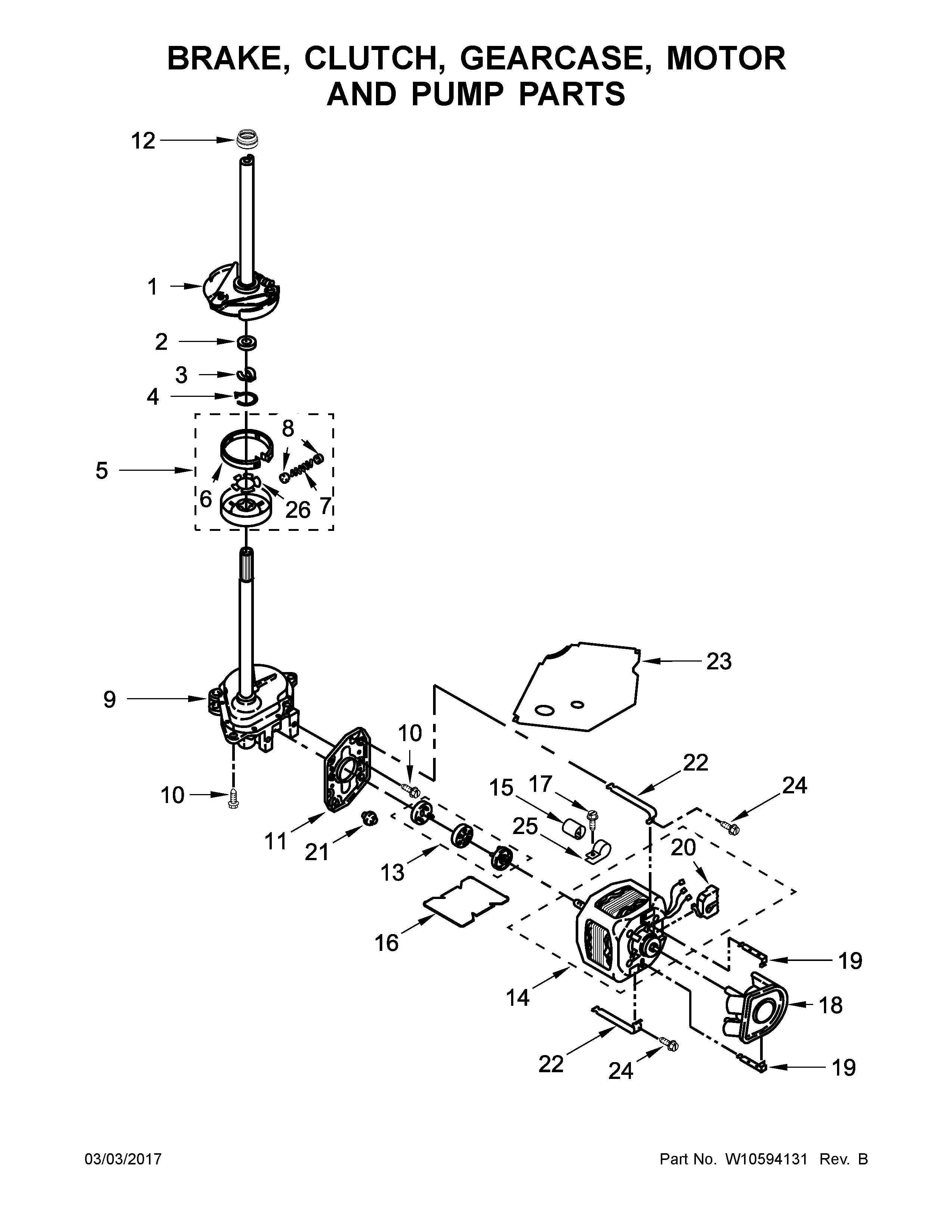 Brake, clutch, gearcase, motor and pump parts