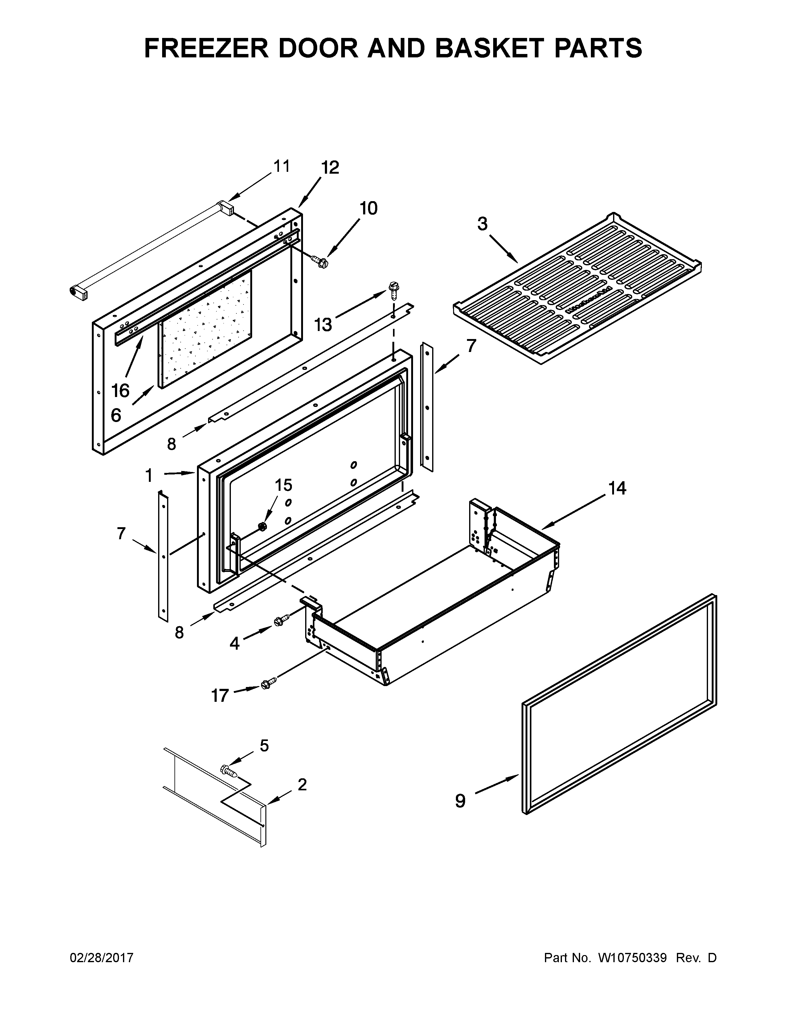 Freezer door and basket parts