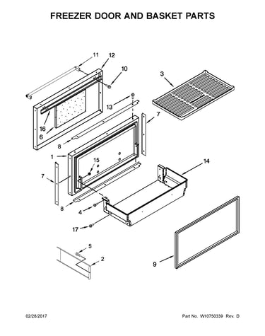 Freezer door and basket parts