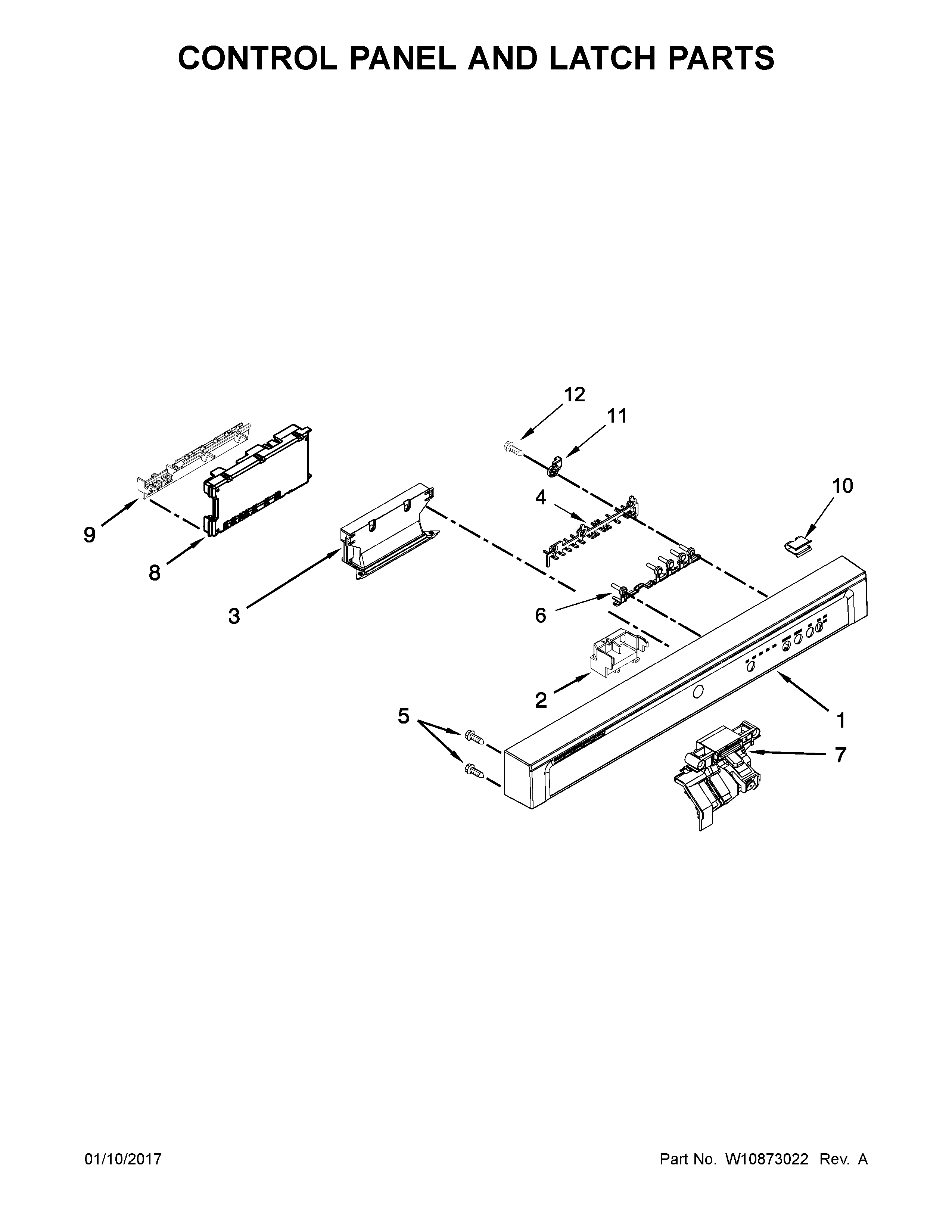 Control panel and latch parts