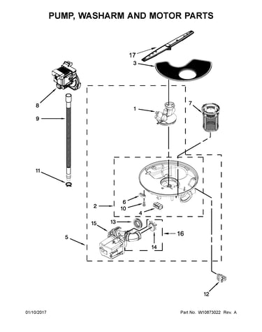Pump, washarm and motor parts