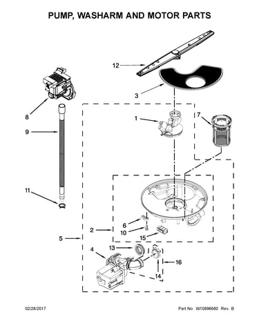 Pump, washarm and motor parts
