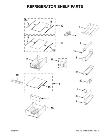 Refrigerator shelf parts